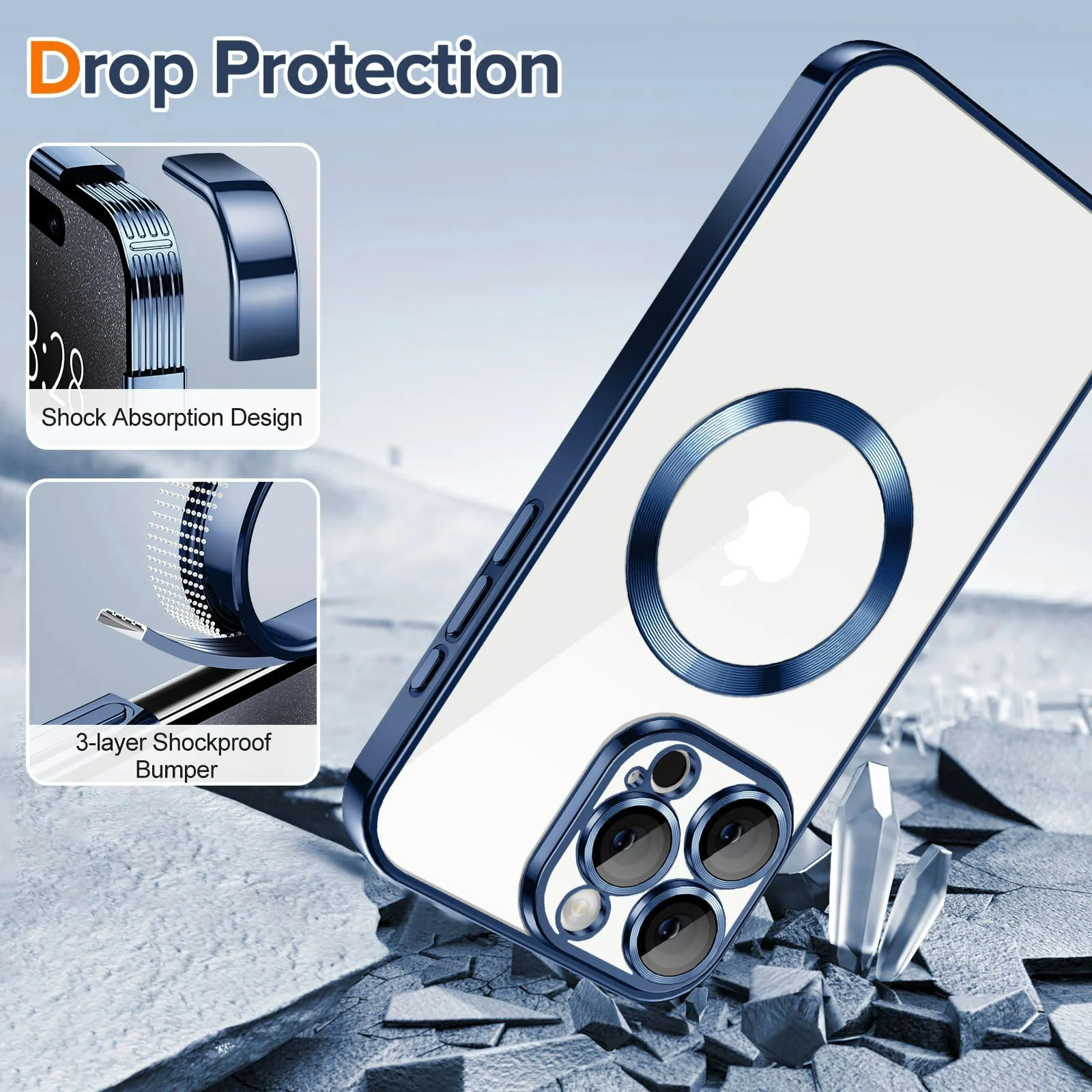 DL3 MOBILAK MagSafe Phone Case with Camera Lens Protector for Apple iPhone 14 Pro Max, Blue