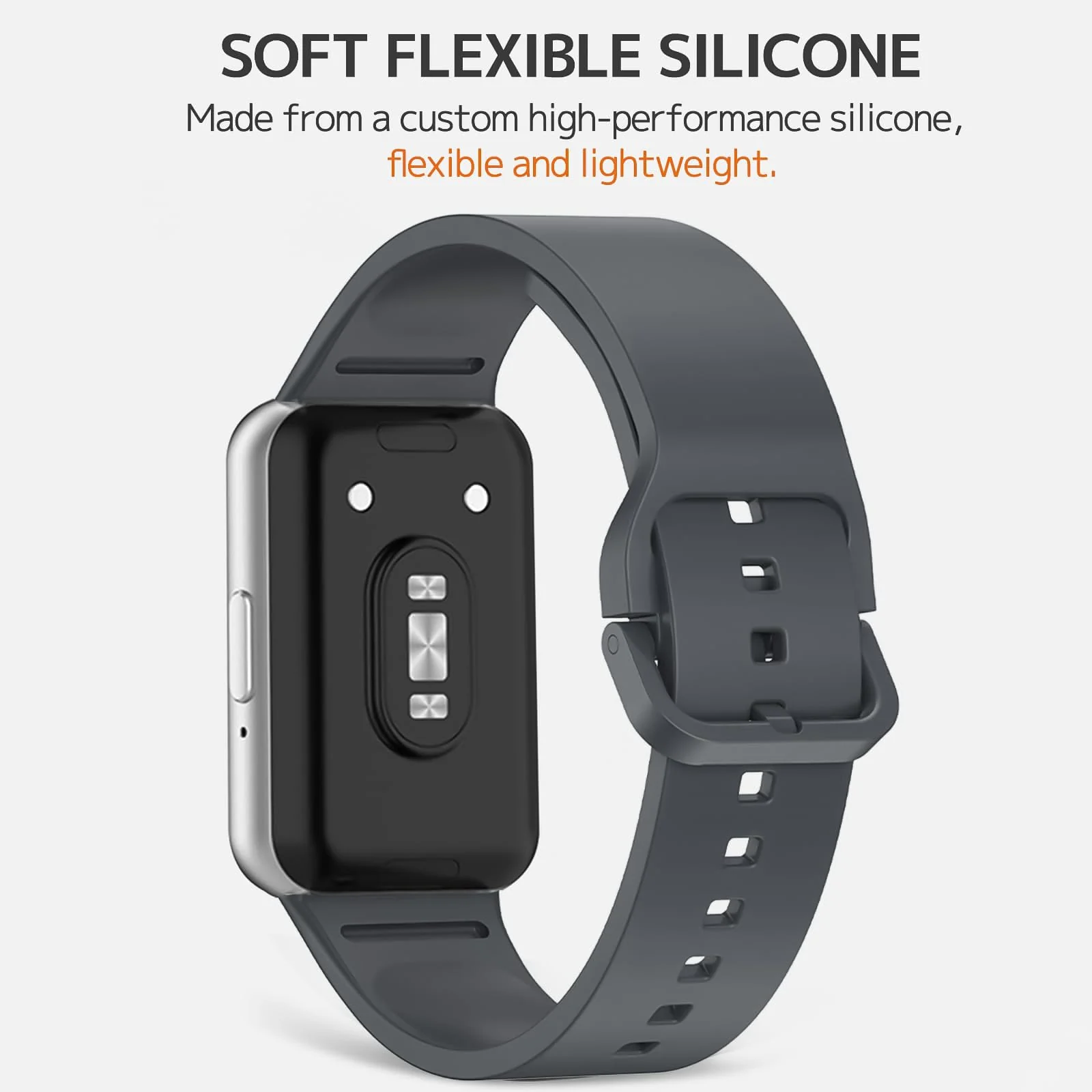 DL3 MOBILAK Silicone Bracelet for Samsung Galaxy Fit 3 Strap, Soft Silicone Sport Replacement Strap For Women/Men, Adjustable Waterproof Sports Band - Space Gray