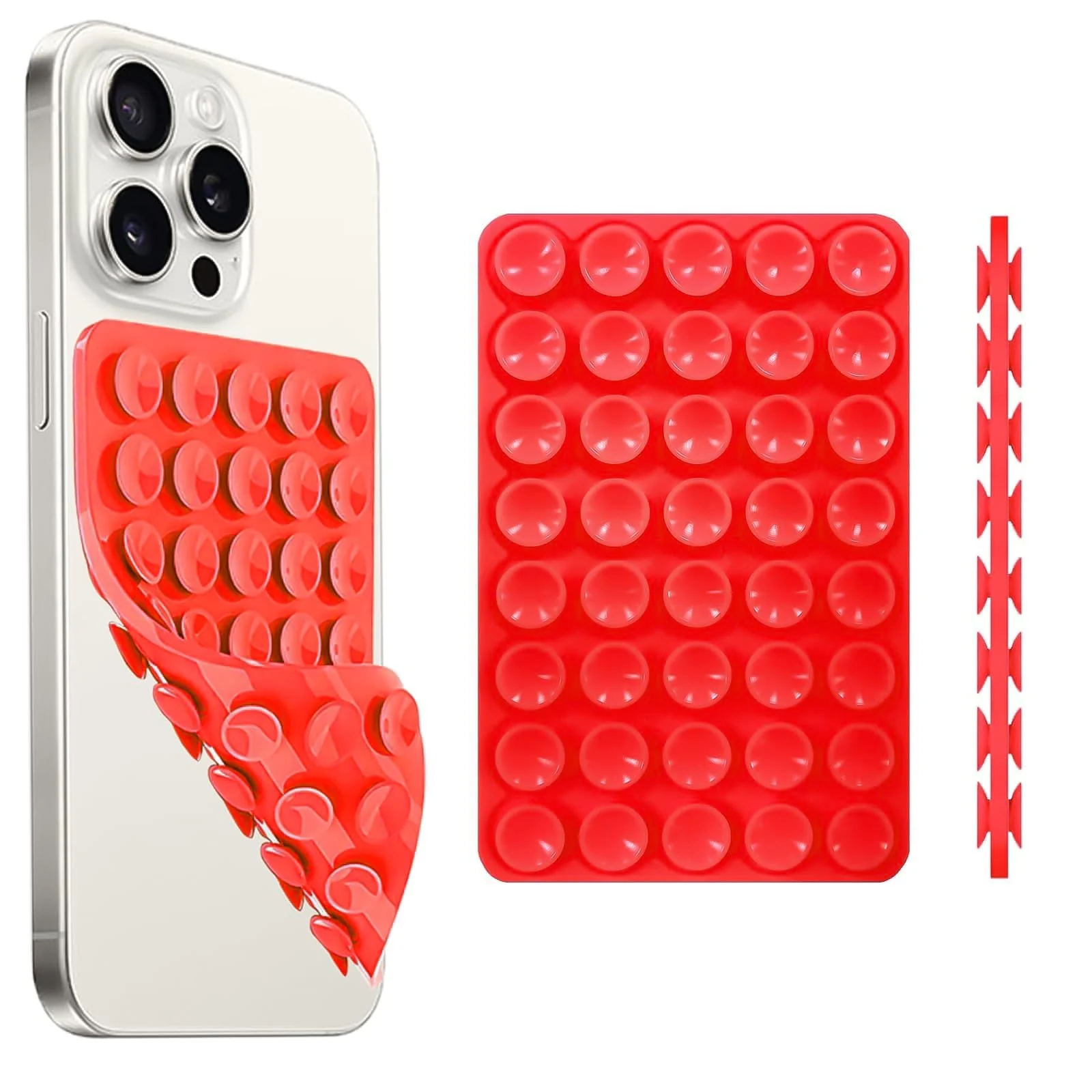 DL3 Mobilak Silicone Suction Cup Phone Mount for iPhone and Android, Double-sided suction design, Hands-free phone support, Strong suction grip - Red