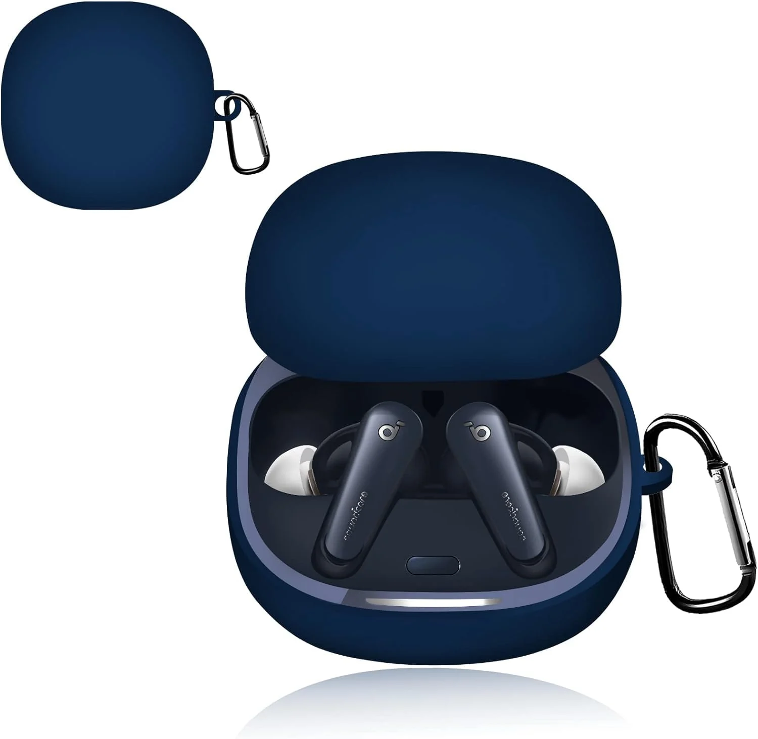 DL3 MOBILAK Silicone Case Compatible with Soundcore Liberty 4 Earbuds, Soft Silicone Protective Case Cover, Shockproof Sleeve with Carabiner - Blue