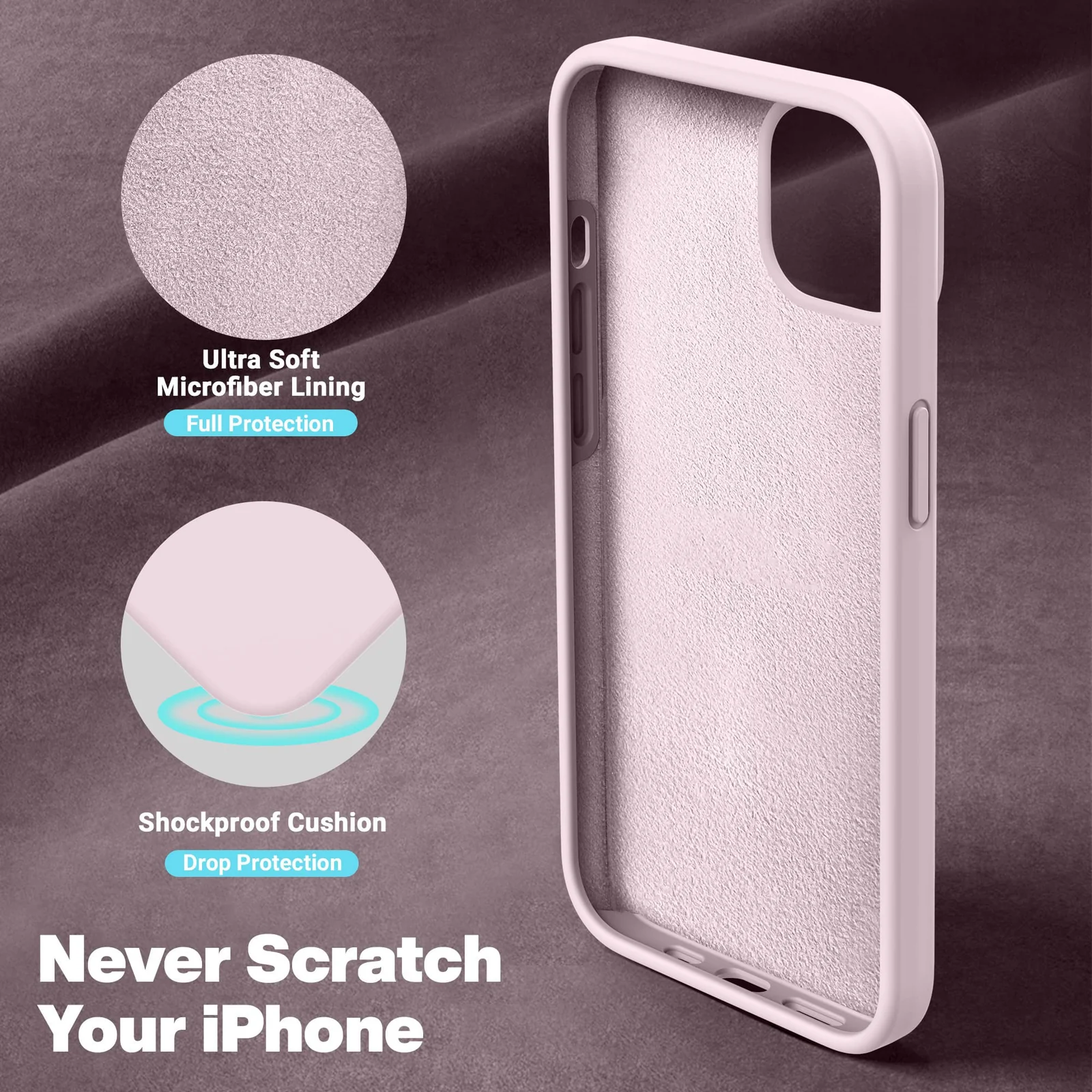 DL3 Mobilak Liquid Silicone Protective Case with Soft Microfiber Lining for iPhone 14 (6.1 Inch) - Ice Pink