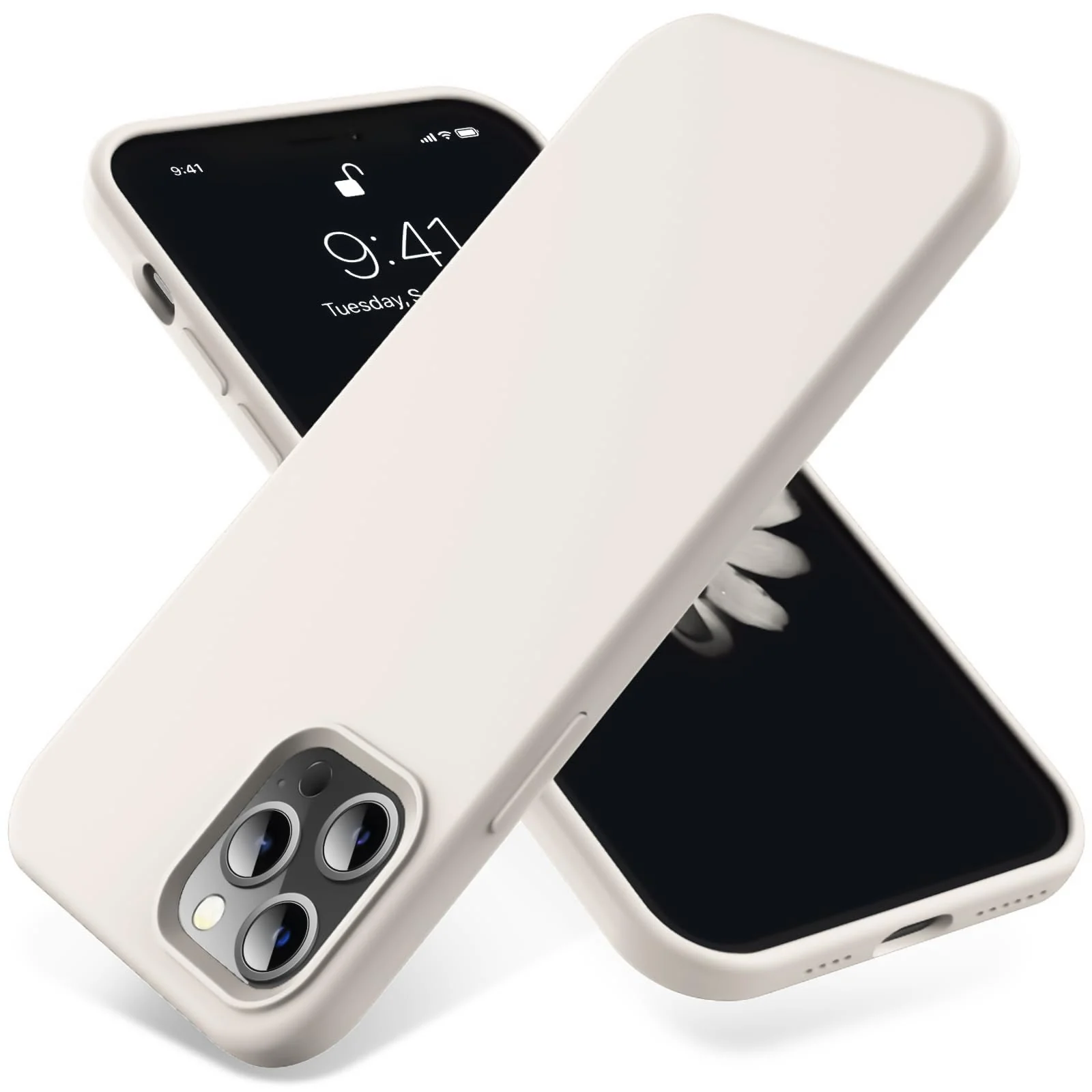 DL3 Mobilak Liquid Silicone Case for iPhone 12 Pro Max (6.7 Inch), Shock-absorbing protection, Scratch-resistant surface, Soft microfiber lining - Cream