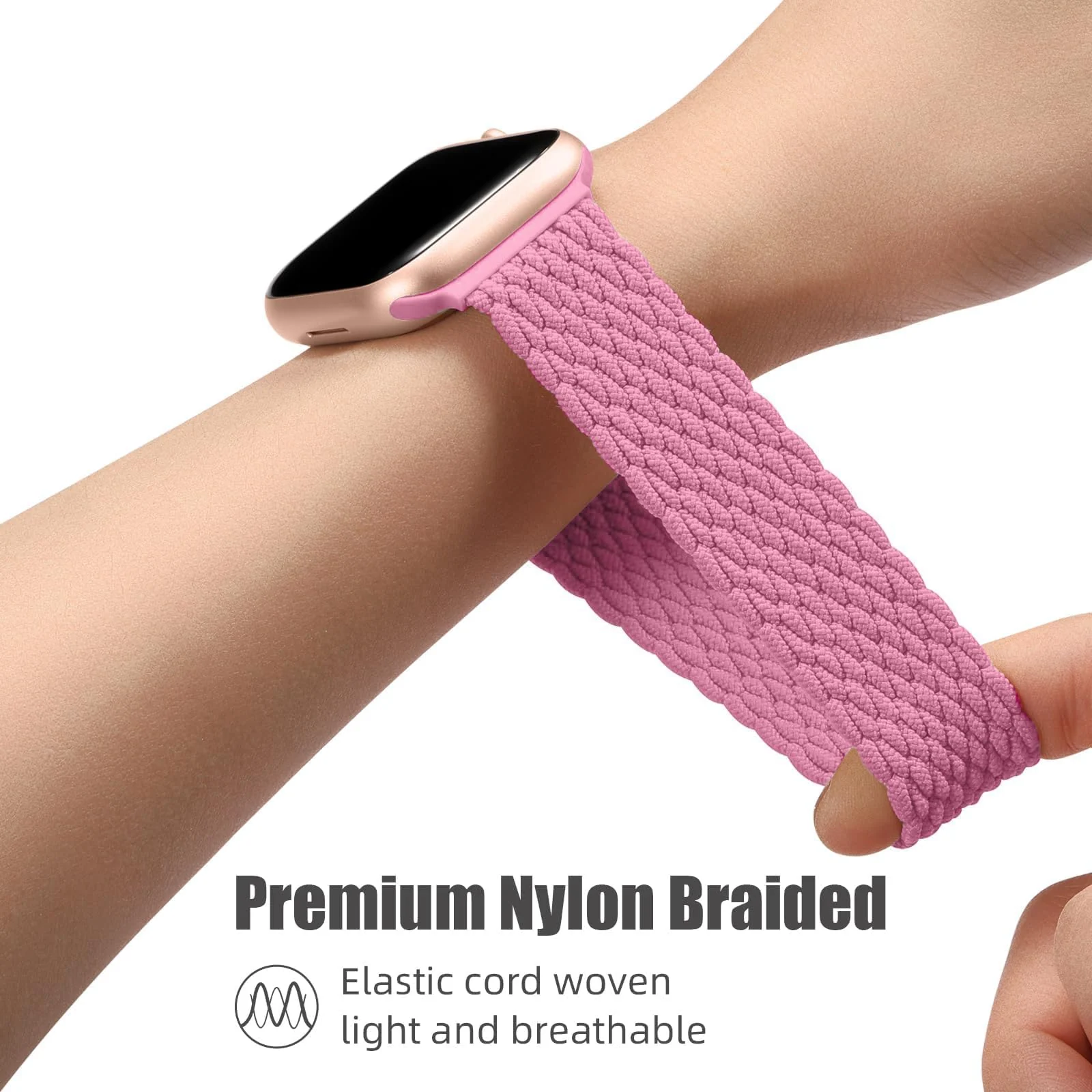 DL3 Mobilak Braided Strap for Huawei Watch Fit 4 / Fit 4 Pro/Fit 3 Bracelet, Quick Release Adjustable Nylon Sport Elastic Loop Band, Anti-Slip Magnetic Buckle Stretchy Nylon Strap - Pink