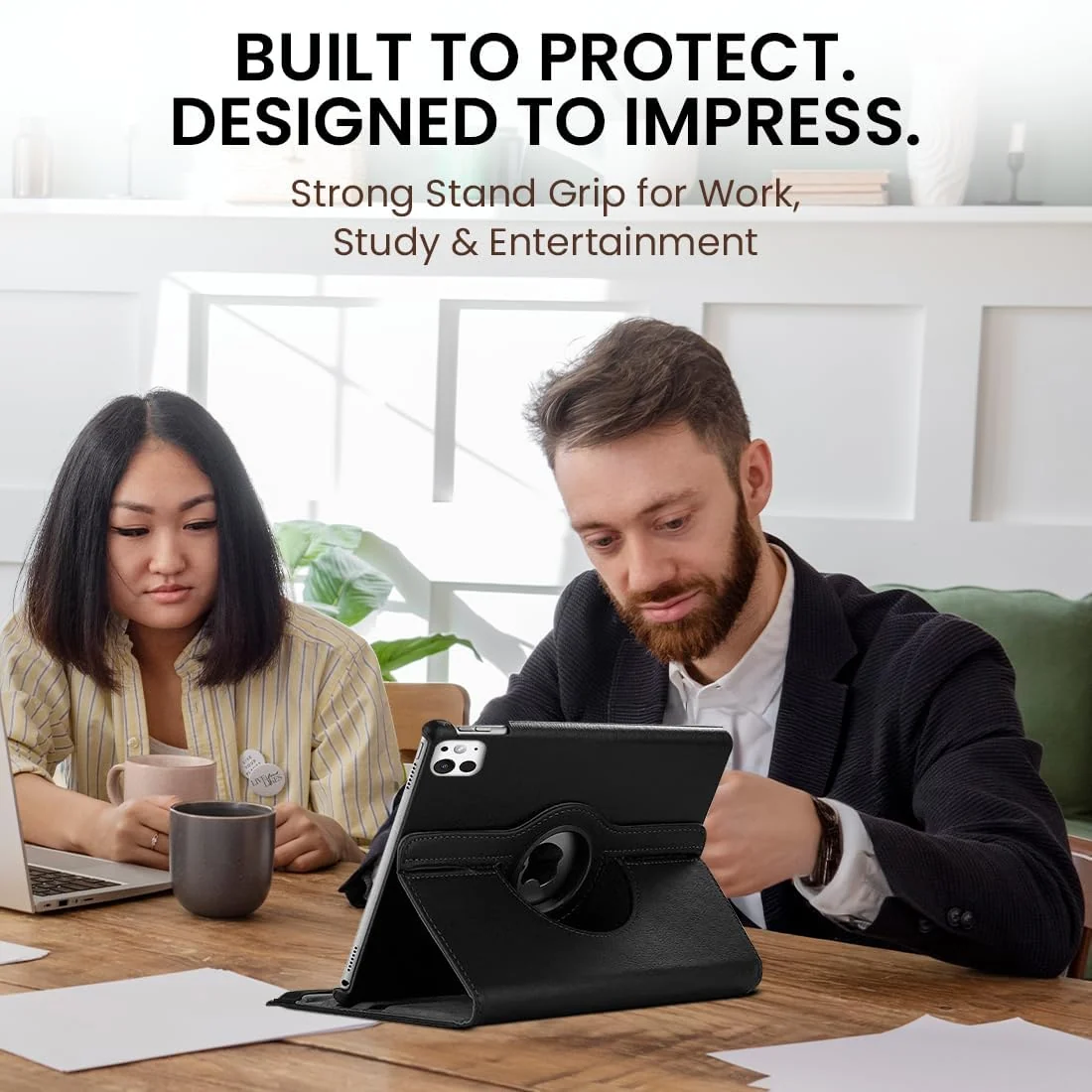 DL3 Mobilak Protective Cover for iPad Pro 13 inch Case M5/M4 (2025/2024), 360° Rotatable Smart Stand, Leather Folio Flip Cover with Multi-Angle Viewing, Auto Wake Sleep - Black