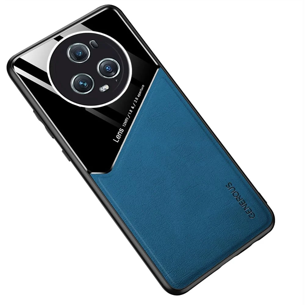DL3 Mobilak Faux Leather and Plexiglass TPU Case for Honor Magic 5 Pro with Magnetic Car-Mount Support and Shockproof Design - Blue