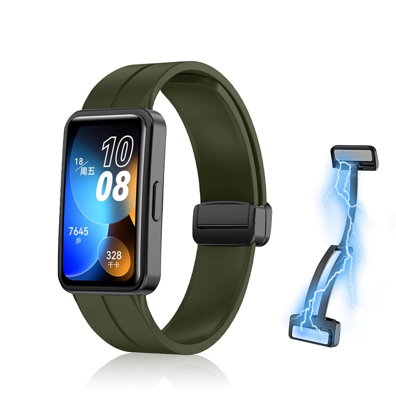DL3 Mobilak Silicone Strap Compatible with Huawei Band 9/Huawei Band 8 Magnetic Metal Stainless Buckle Sport Silicone Strap for Huawei Band 8/9 Band Quick Release Soft Replacment Wristband