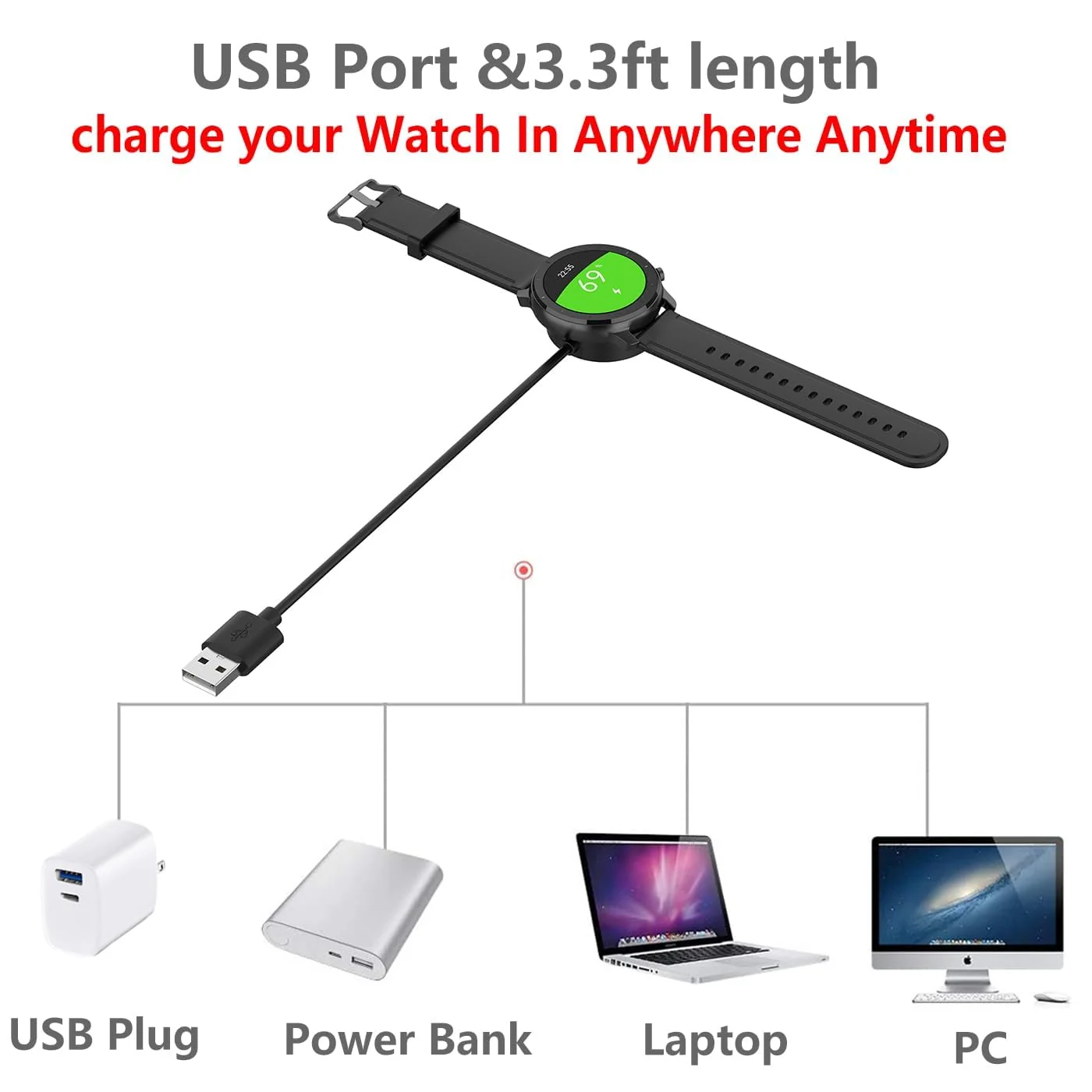 DL3 Mobilak Magnetic Charger Compatible With Amazfit T-Rex/Amazfit GTS/Amazfit GTR 42mm/GTR 47mm,3.3ft/1m USB Charging Cable Stand Dock Smartwatch Accessories - Black