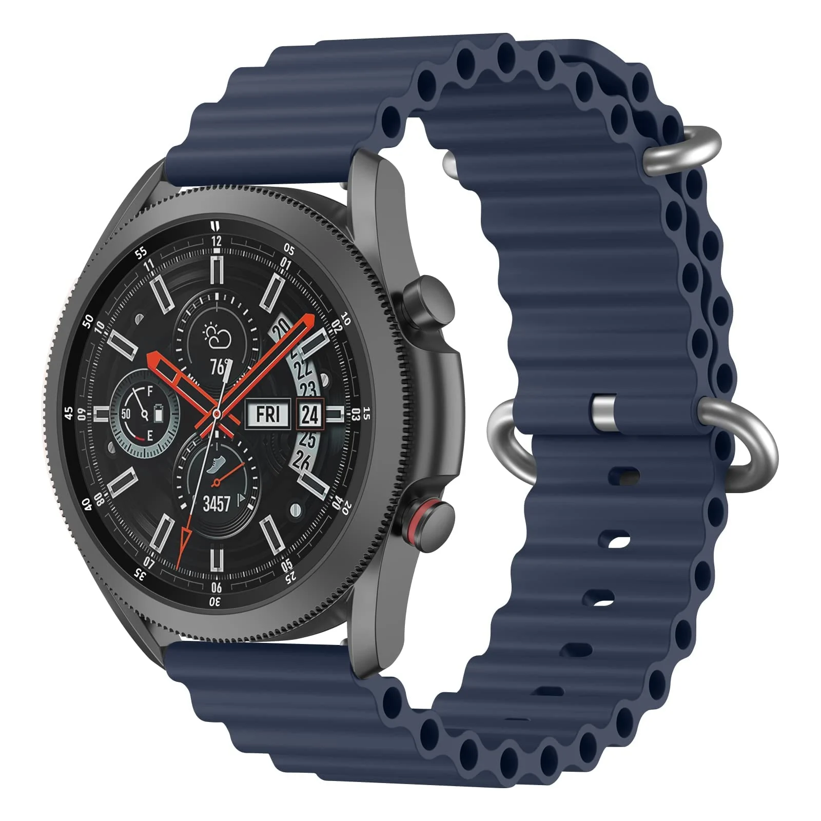 DL3 Mobilak Ocean Bands Silicone 20MM Strap For Samsung Galaxy Watch 7 6 5 4 40mm 44mm/5 Pro 45mm/S2 classic/active 2 40mm 44mm/Amazfi GTS 2/2e/GTS 3/3 Pro/GTS 4/GTS 2 Mini/3 Mini/4 Mini/Bip 3 Pro - Navy Blue