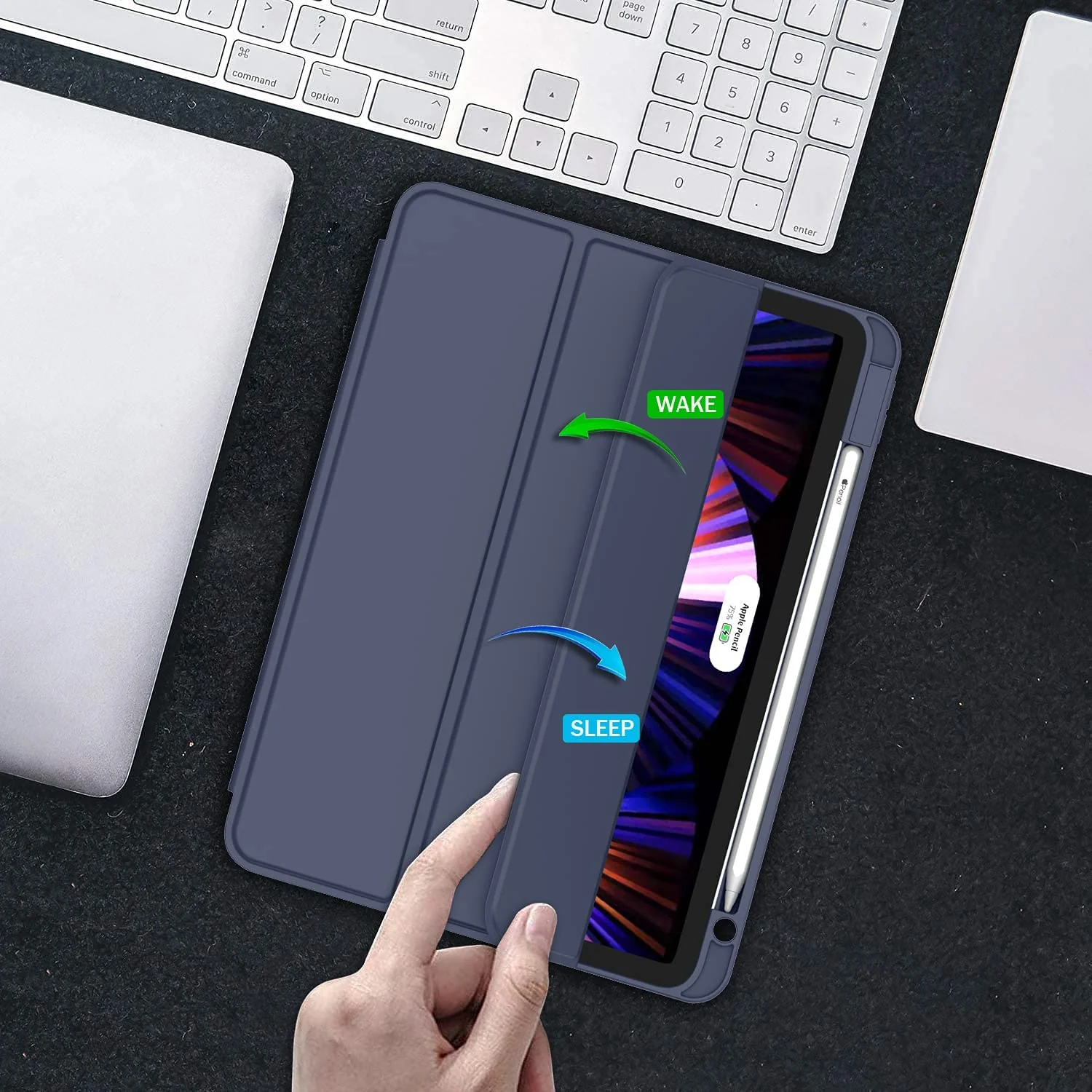 DL3 Mobilak Smart Case for Xiaomi Pad 5 / Mi Pad 5 Pro 11.0 inch 2021 with Pencil Holder, Soft TPU Smart Stand Back Cover Auto Wake/Sleep Feature - Blue
