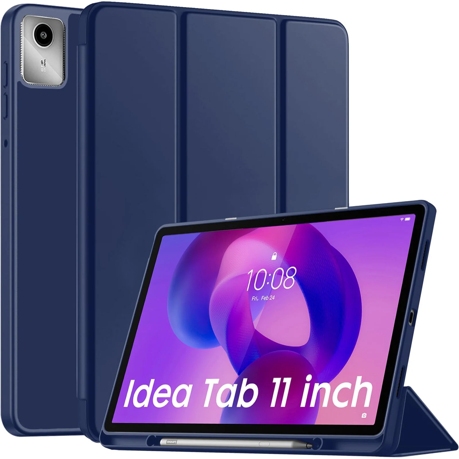 "DL3 Mobilak Lenovo Tab M11/Tab K11 LTE 11"" 2024 TB330FU Tablet Cover Case with Pencil Holder, Soft TPU Back Trifold Stand Protective Smart Cover Flip, Auto Wake&Sleep - Blue"