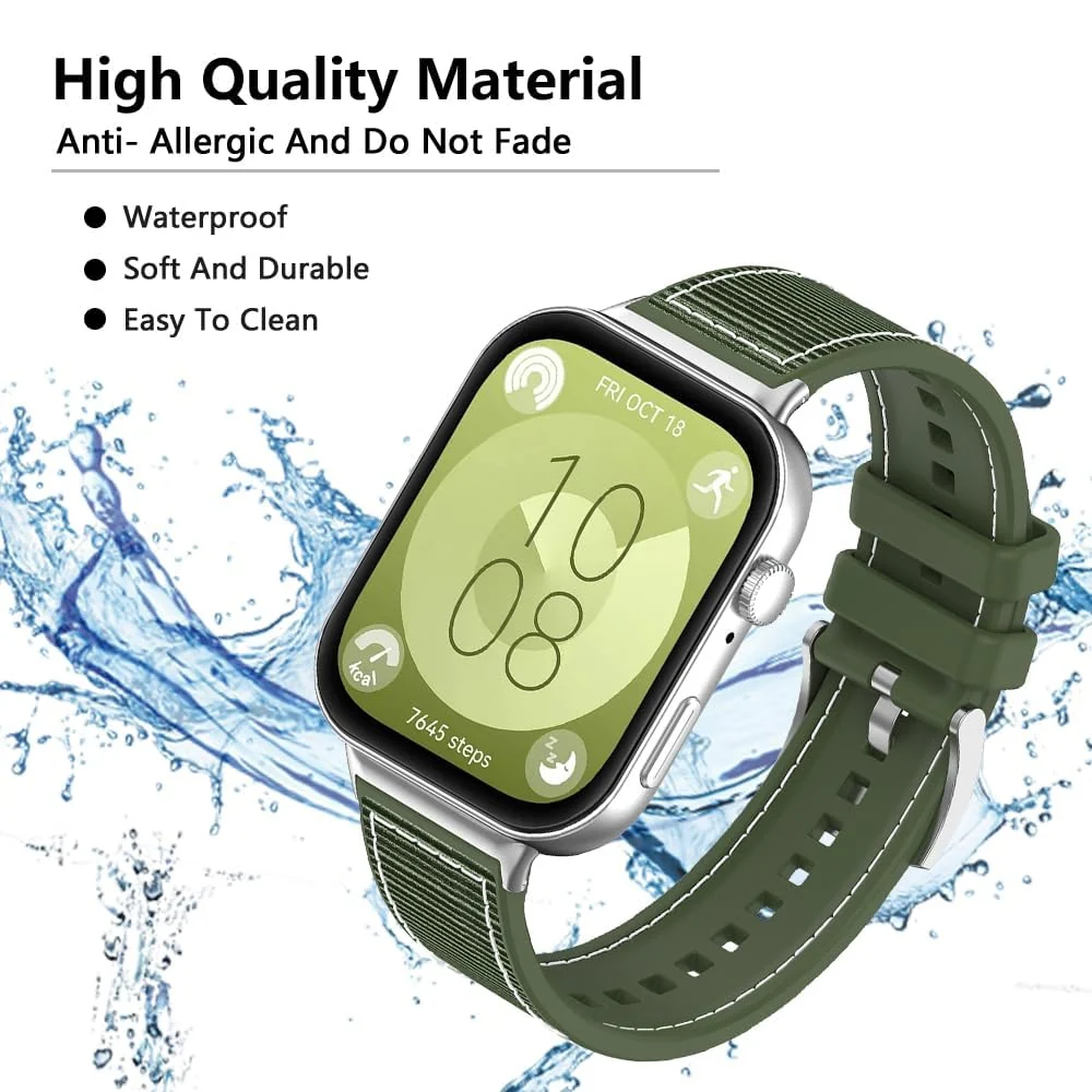 DL3 Mobilak Sport Silicone Nylon Band Designed for Huawei Watch Fit 3 for Men Women, Waterproof Soft Replacement Strap for Huawei Watch Fit3 - Green