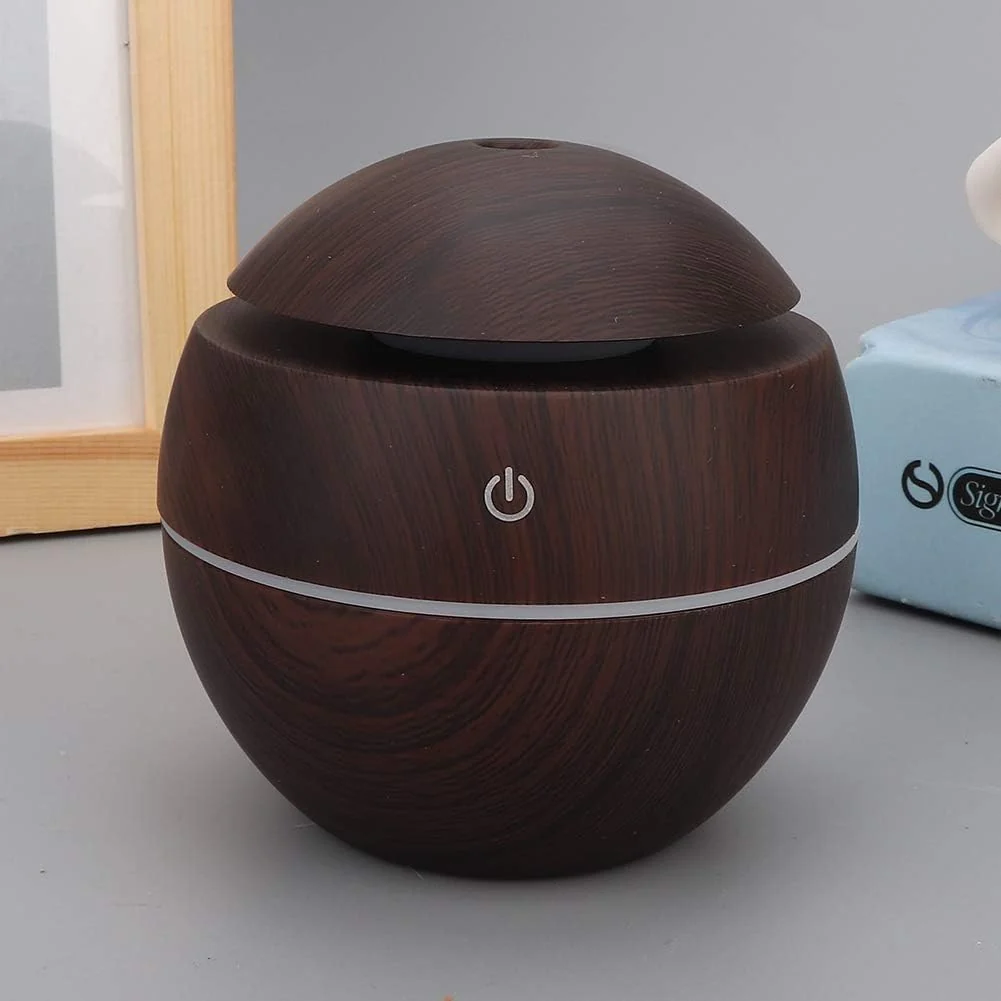 Mobigon Wood Cool Mist Ultrasonic Humidifier for Room Moisture, Aroma Diffuser for Home, 200ml Essential Oil Diffuser with 7 Colorful Night Light, Auto Shut-Off, Home, Office, car - A.Dark Brown