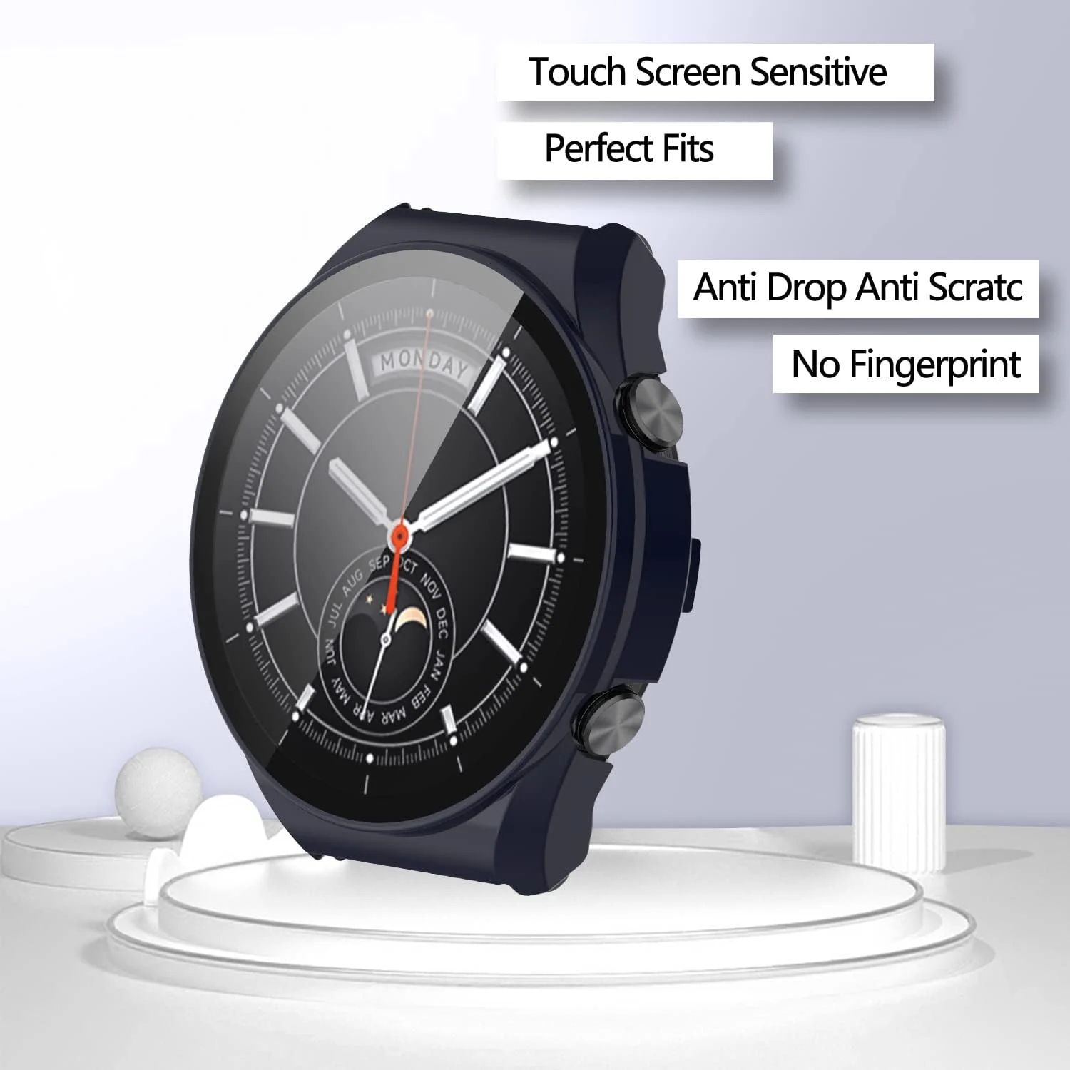 DL3 Mobilak Case with Screen Protector for Xiaomi Watch S1, Bumper Full Coverage Hard PC Overall Protective Cover, Built-in Tempered Glass Film High Sensitivity For Xiaomi Watch S1 - Blue