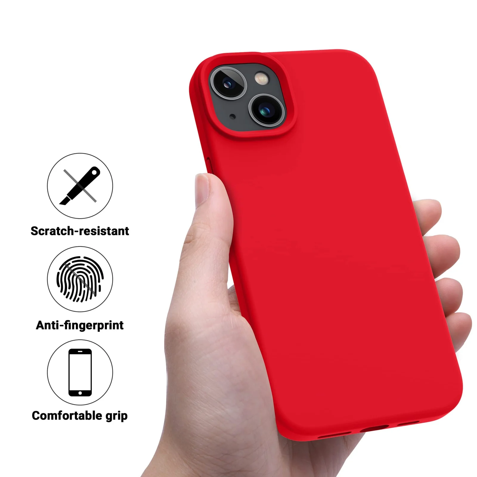 DL3 Mobilak Liquid Silicone Protective Case with Soft Microfiber Lining for iPhone 14 (6.1 Inch) - Red