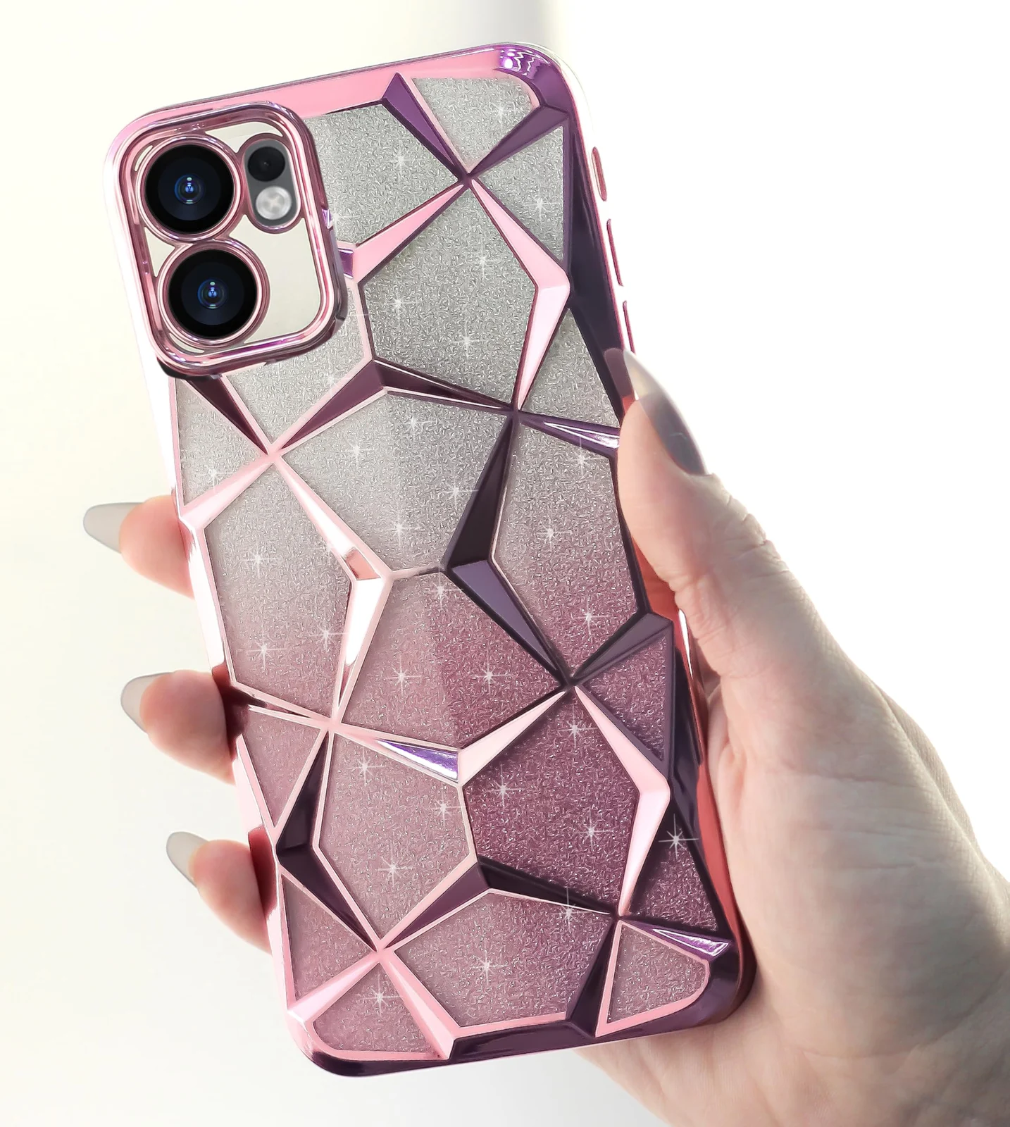 DL3 Mobilak Compatible with OPPO Reno13 F/Reno 13F Case Plating Bling Gradient Glitter Clear Cover Soft TPU Silicone Cute Camera Protection Shockproof Back for Women Girls Case - Pink