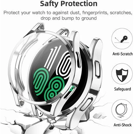 DL3 Mobilak Case Compatible with Samsung Galaxy Watch 4 40mm 2021 & Watch 5 40mm 2022 Case All-Around Screen Protector Watch Soft TPU Shockproof Cover Slim Guard Thin Bumper Shell Protector - Silver