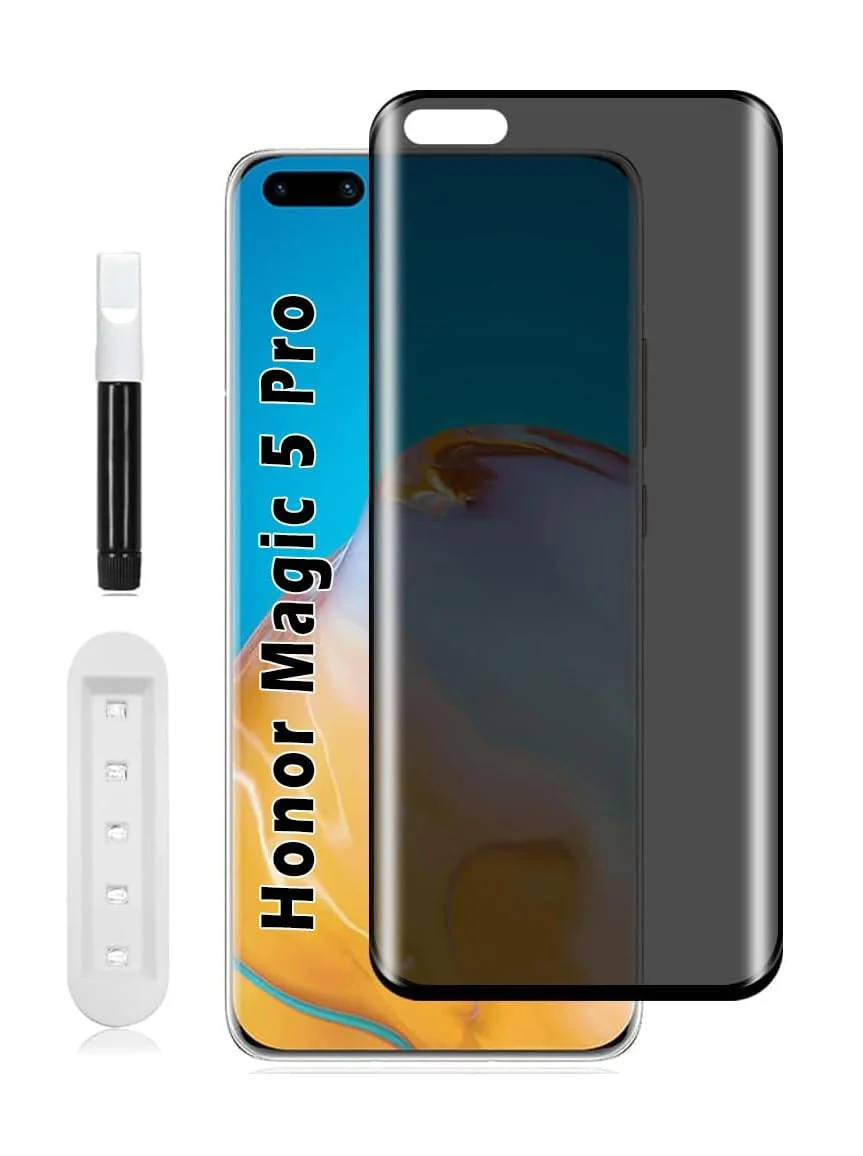 DL3 Mobilak Screen Protector for Honor Magic 5 Pro UV Glass Fingerprint Reader Support 3D Curved Anti-Spy Tempered Glass Screen Protector - Privacy