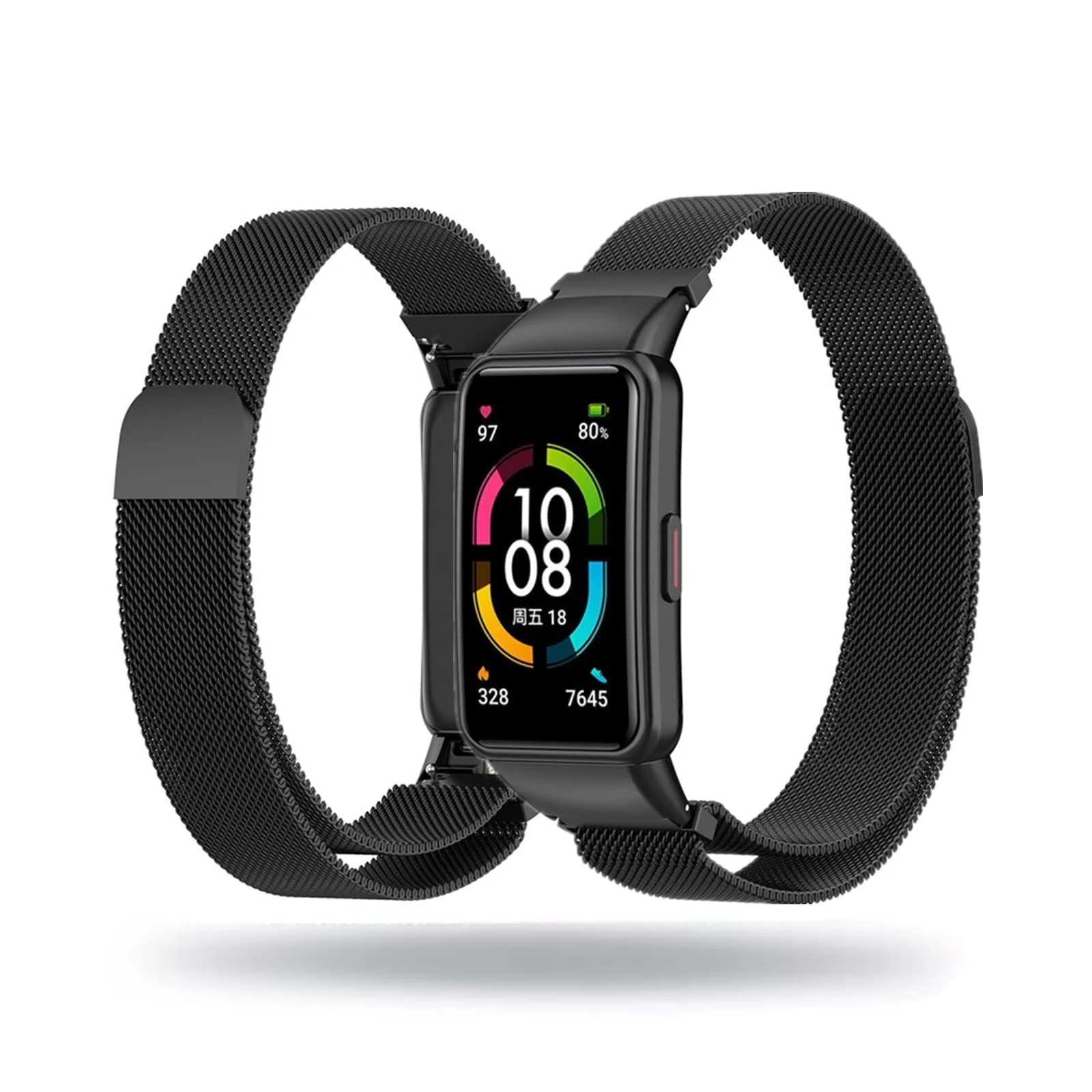 DL3 Mobilak Strap for Honor Band 6/Huawei Band 6/Huawei Band 6 Pro, Metal Woven Stainless Steel Magnetic Replacement Strap, Classic Adjustable Watch Strap For Honor Band 6 Bracelets - Black