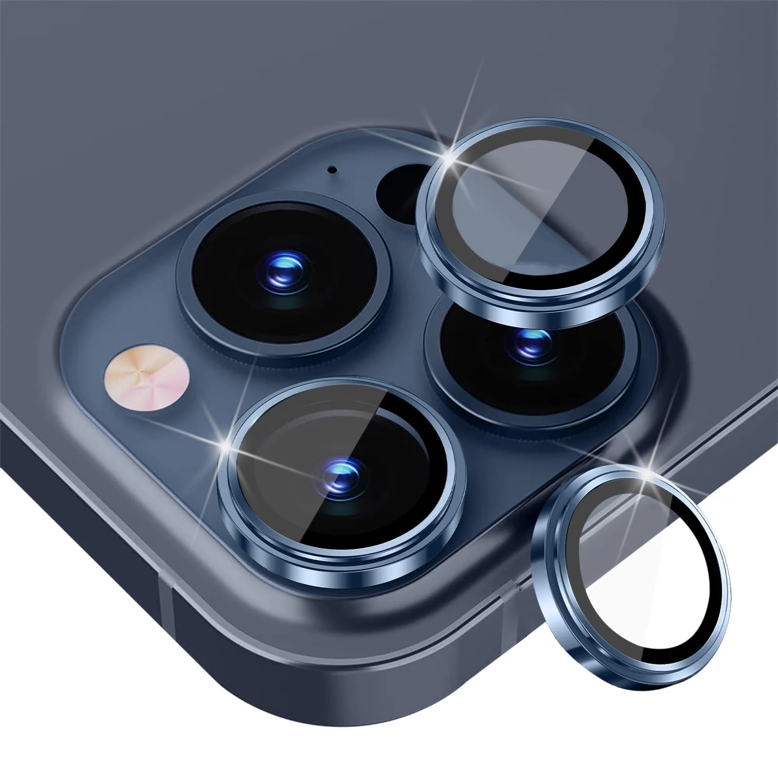 DL3 Mobilak Camera Lens Protector For iPhone 15 Pro/iPhone 15 Pro Max, [Keep Original Shooting] Tempered Glass Screen Protector Metal Individual Camera Cover, Case Friendly