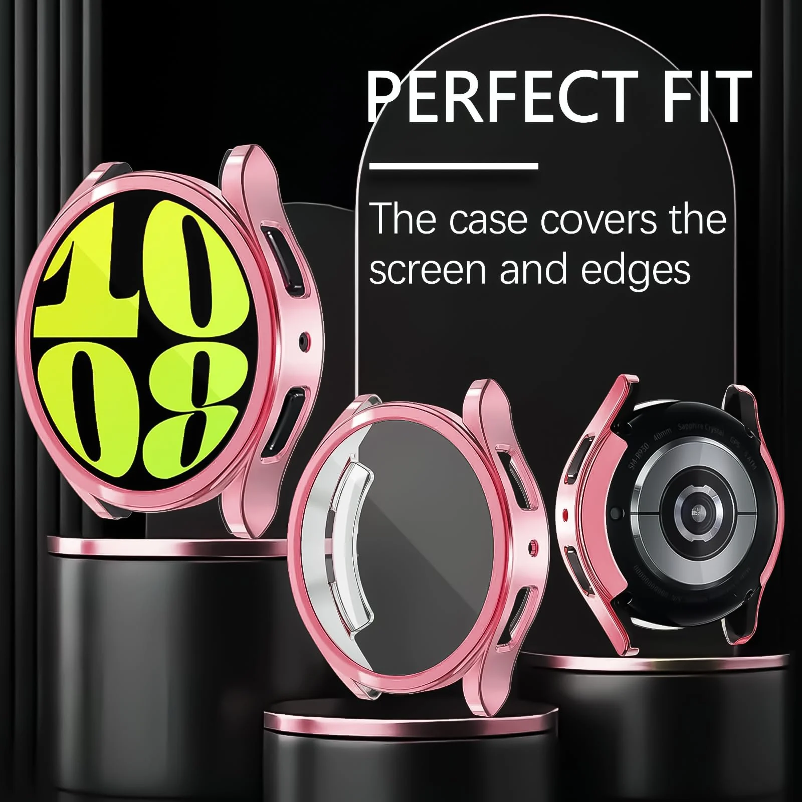 DL3 Mobilak Screen Protector Case for Samsung Galaxy Watch 6 44mm, Flexible TPU Cover Shockproof Protective Case Plated Bumper Shell Galaxy Watch 6 44mm - Pink