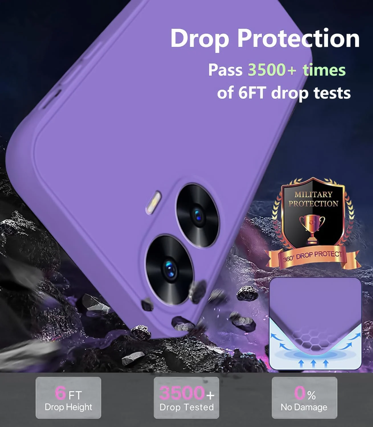 DL3 Mobilak Silicone Protective Case for realme C55 / realme Narzo N55, Shock-absorbing protection, Scratch-resistant surface, Soft microfiber lining - Light Purple