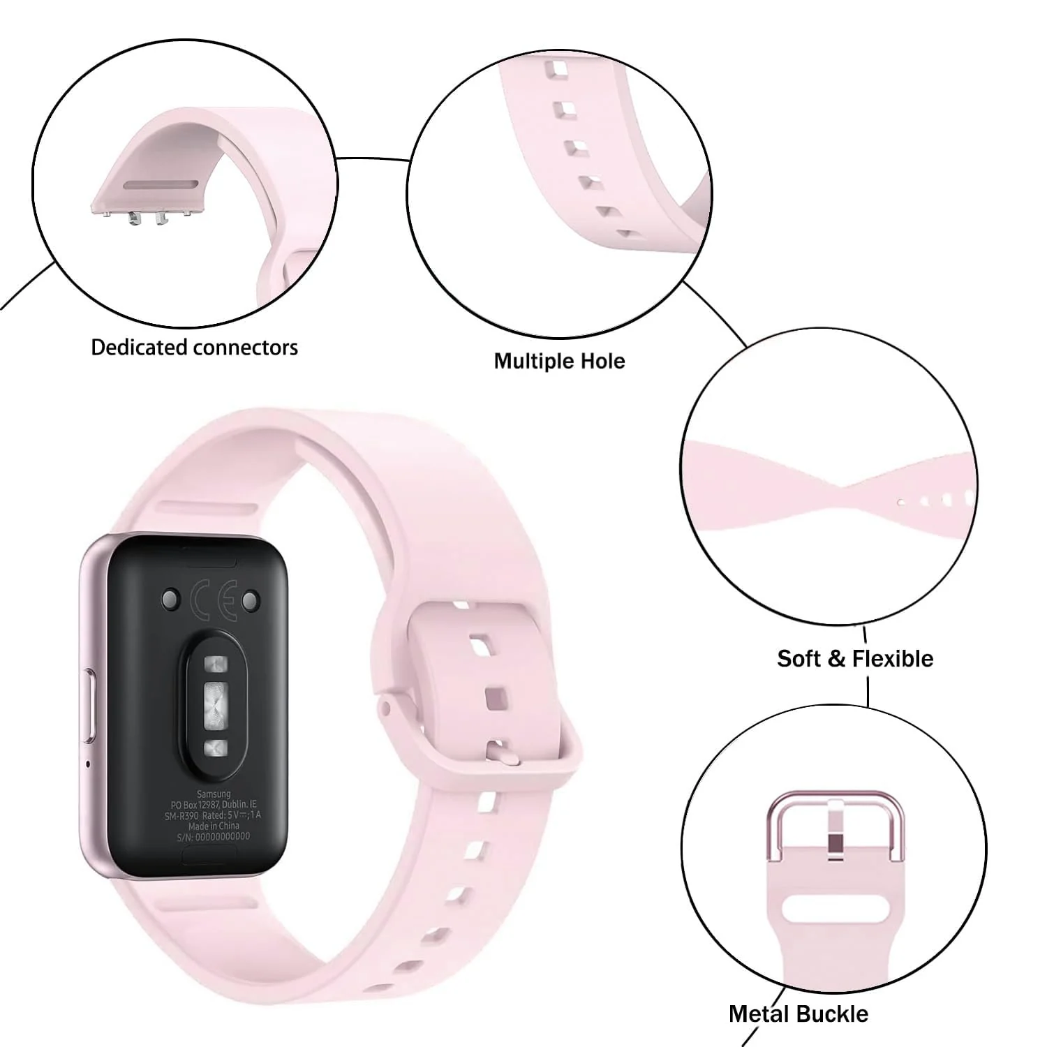 DL3 MOBILAK Soft Silicone Sport Watch Strap for Samsung Galaxy Fit 3, Pink Sand