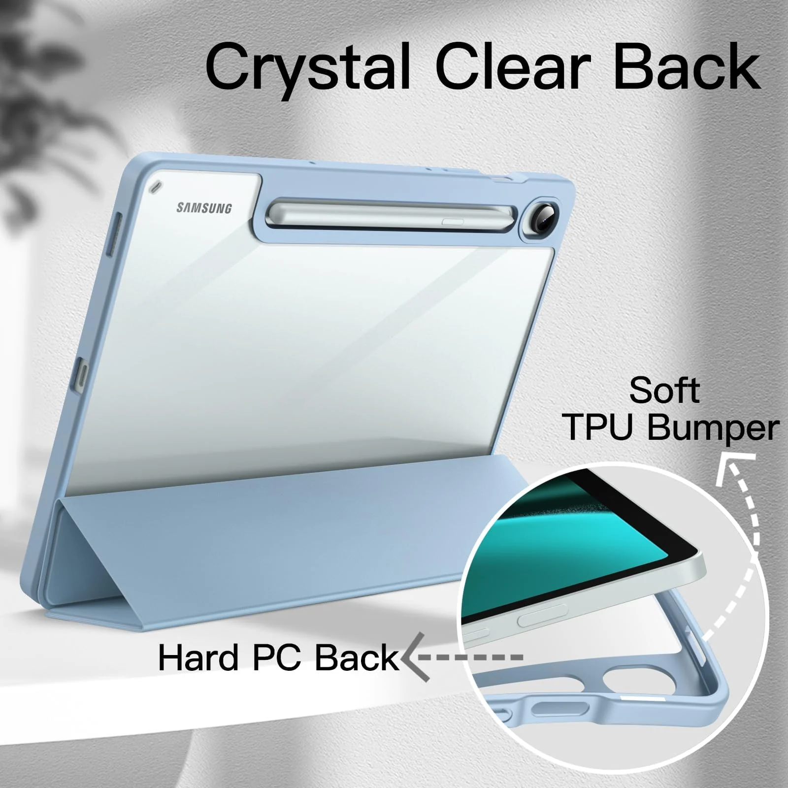 DL3 Mobilak Hybrid Slim Case for Samsung Galaxy Tab S9 FE 5G 10.9 Inch/Galaxy Tab S9 11 Inch 2023 with S Pen Holder, Shockproof Cover with Clear Transparent Back Shell, Auto Wake/Sleep - Sky Blue