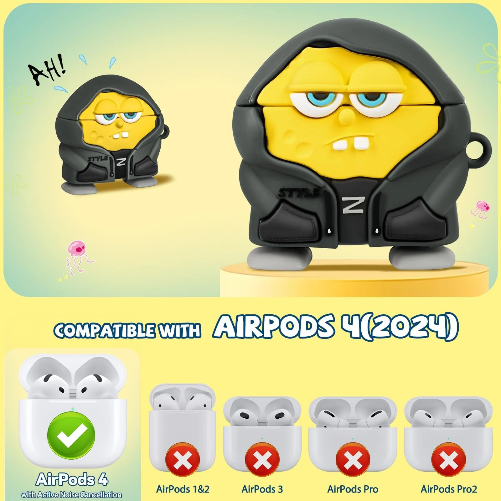 DL3 Mobilak Case Compatible with AirPods 4 Soft Silicone Shockproof Cover Compatible with AirPods 4th Generation (2024), New 3D Cute Cartoon Creative Fun Case with Keychain Design for Kids - Style 6