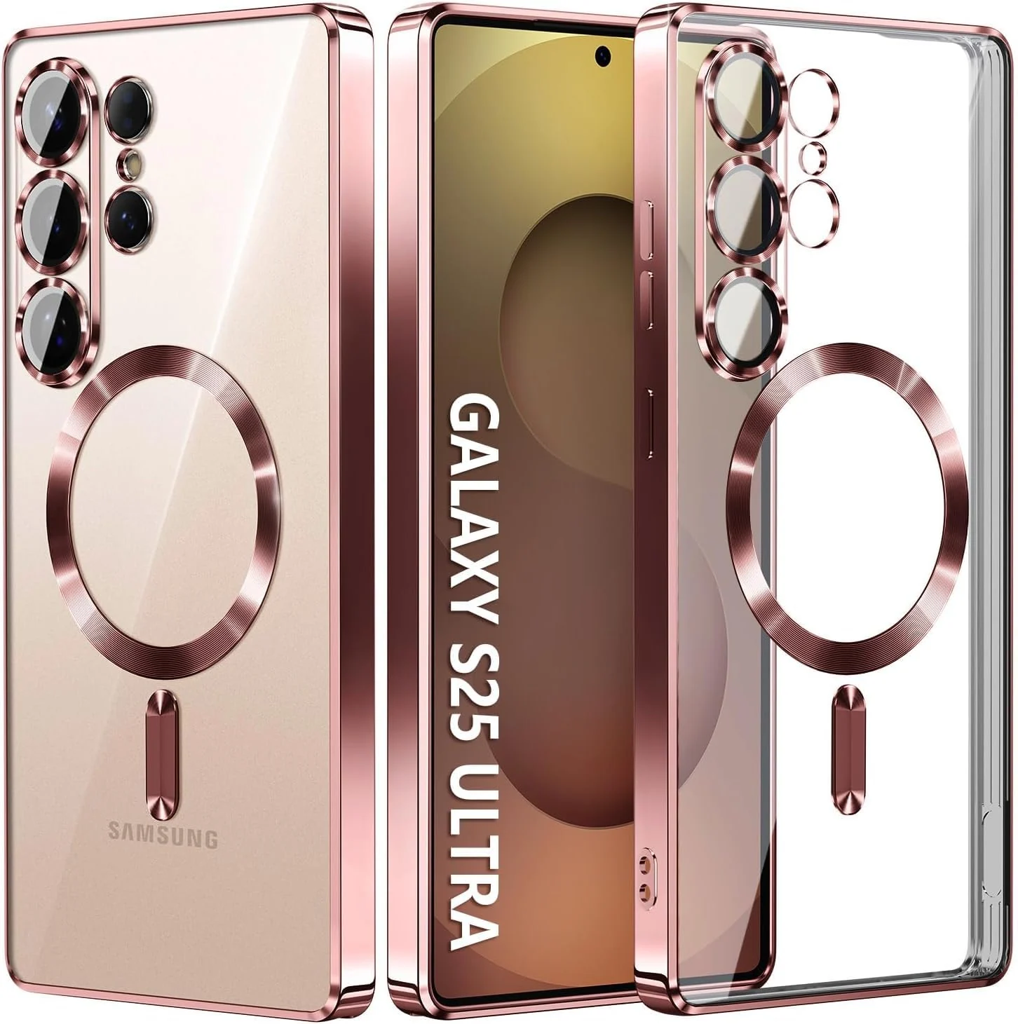 DL3 Mobilak Plated-Edge Protective Case for Samsung Galaxy S25 Ultra, Compatible with MagSafe accessories, Supports wireless charging, Camera protection - Rose Gold