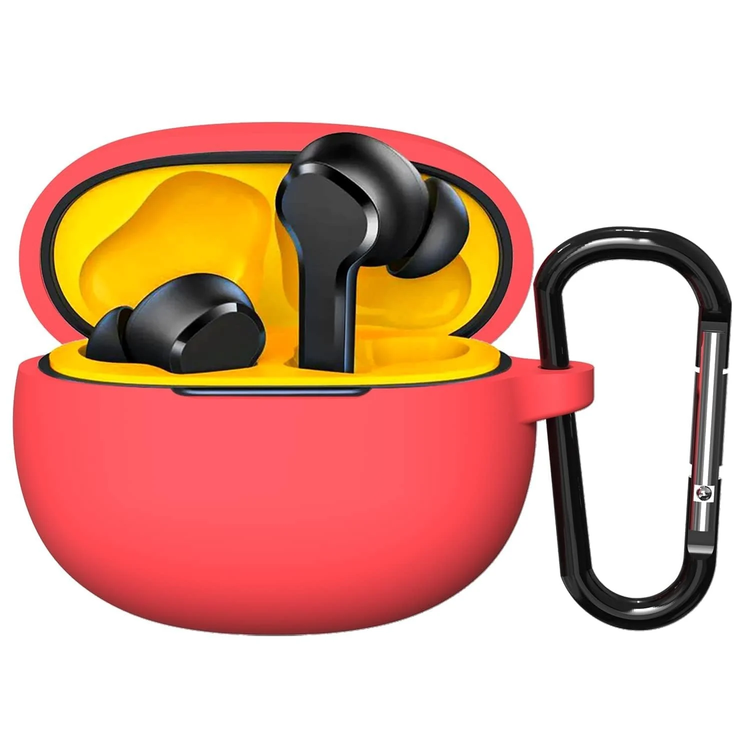 DL3 Mobilak Silicone Case Compatible with realme Buds T101 Earbuds, Soft Silicone Protective Case Cover, Shockproof Sleeve with Carabiner - Red