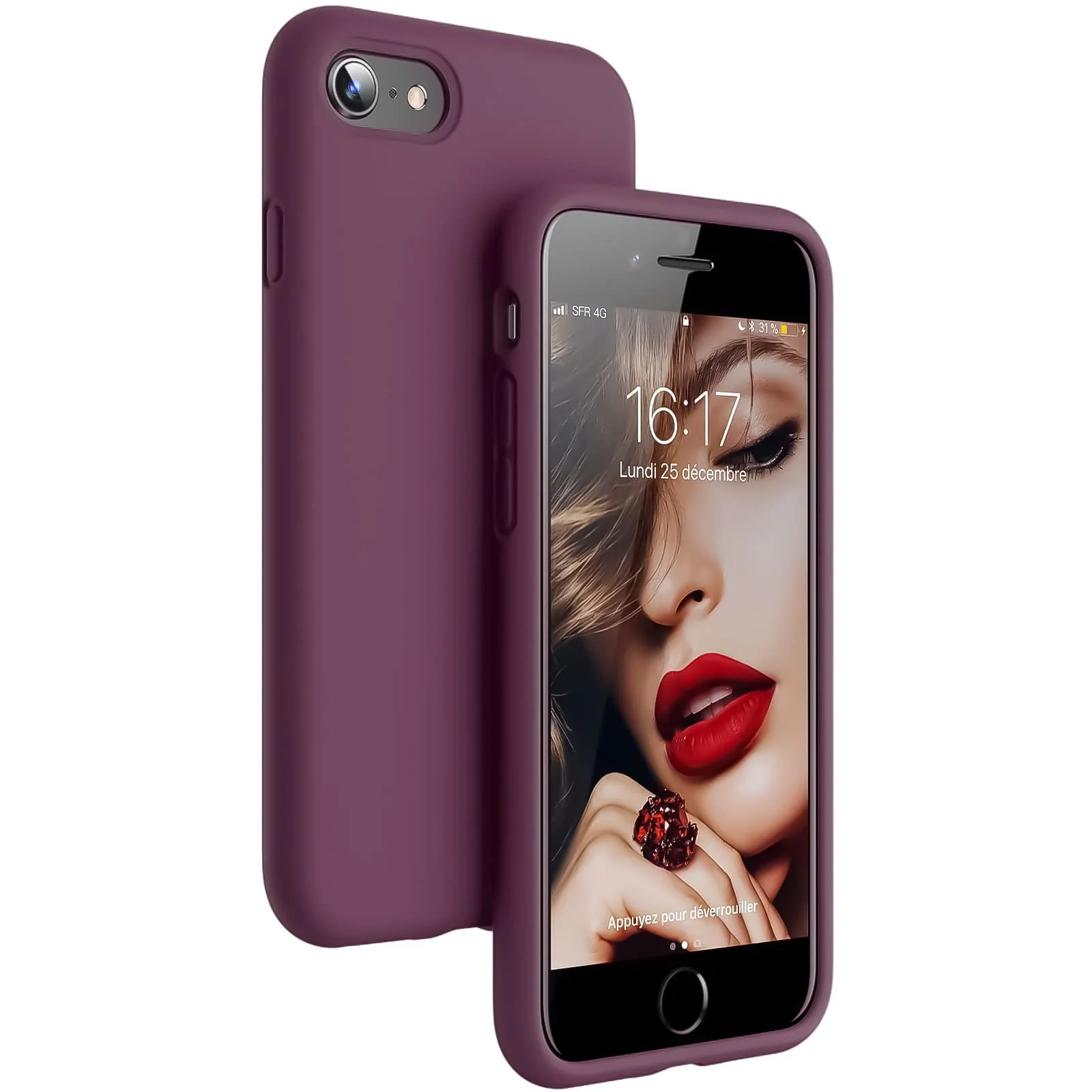 DL3 Mobilak Liquid Silicone Protective Case with Soft Microfiber Lining for iPhone SE 2022, SE 2020, iPhone 7, iPhone 8 - Wine Red