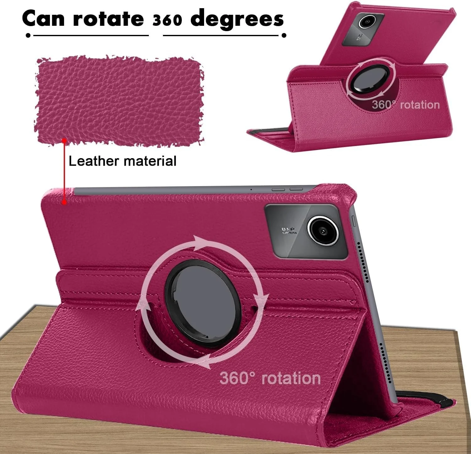 "DL3 Mobilak Protective Cover for Lenovo Tab M11/Tab K11 LTE 11"" 2024, 360° Rotatable Smart Stand, Leather Folio Flip Cover with Multi-Angle Viewing, Auto Wake Sleep - Pink"