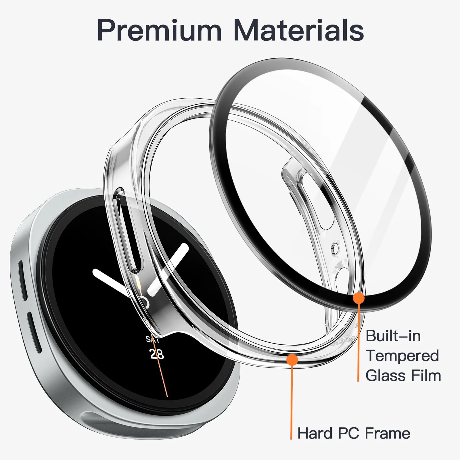 DL3 Mobilak Case Compatible with Samsung Galaxy Watch 8 44mm, Full Coverage Slim Hard Case Protective Bumper Built-in Tempered Glass Screen Protector Shell for Galaxy Watch8 44 mm - Clear