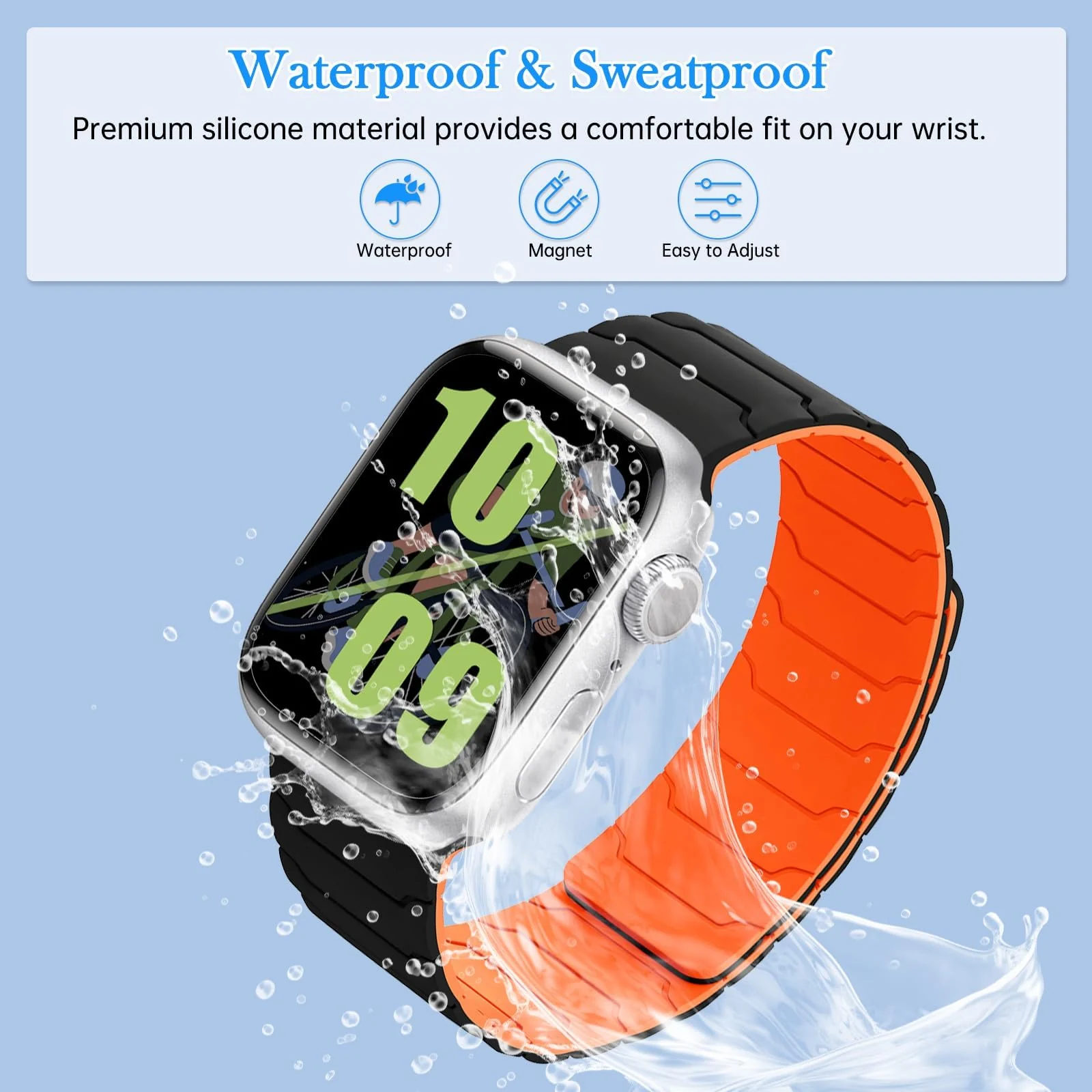 DL3 Mobilak Silicone Straps Compatible with Apple Watch Ultra Strap 49mm 46mm 45mm 44mm 42mm, Loop Band with Strong Magnetic Closure Designed for iWatch Ultra Ultra 2 Series 11 10 9 8 7 6 5 4 3 2 1 SE - Black Orange