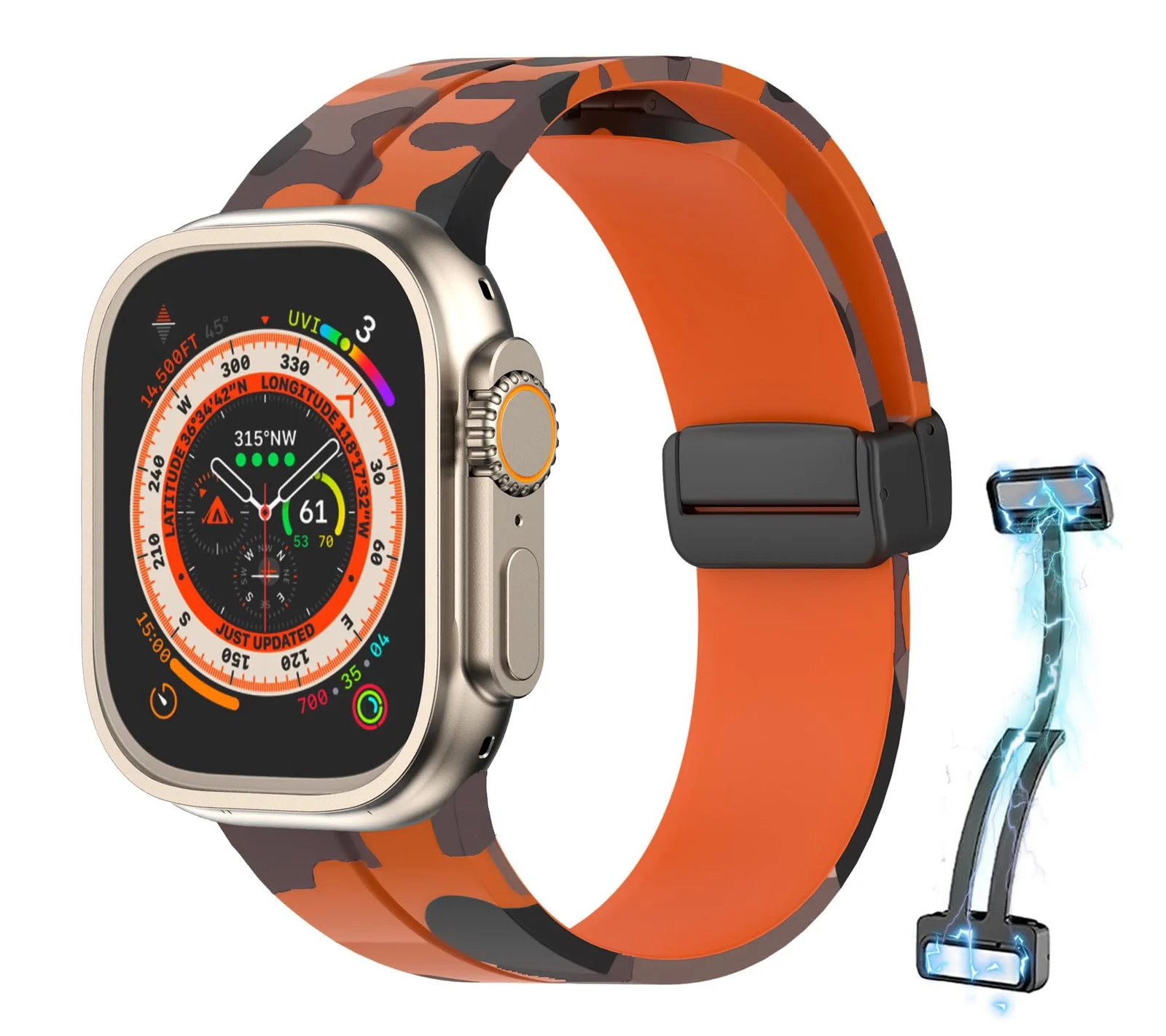 42mm/44mm/45mm/49mm — DL3 Mobilak Silicone Magnetic Strap for Apple Watch Ultra Band 49mm 45mm 44mm 42mm 41mm 40mm 38mm Men/Women, Strap for iwatch Series 9/8/7/6/5/4/3/2/SE (Camouflage, 42mm/44mm/45mm/49mm)