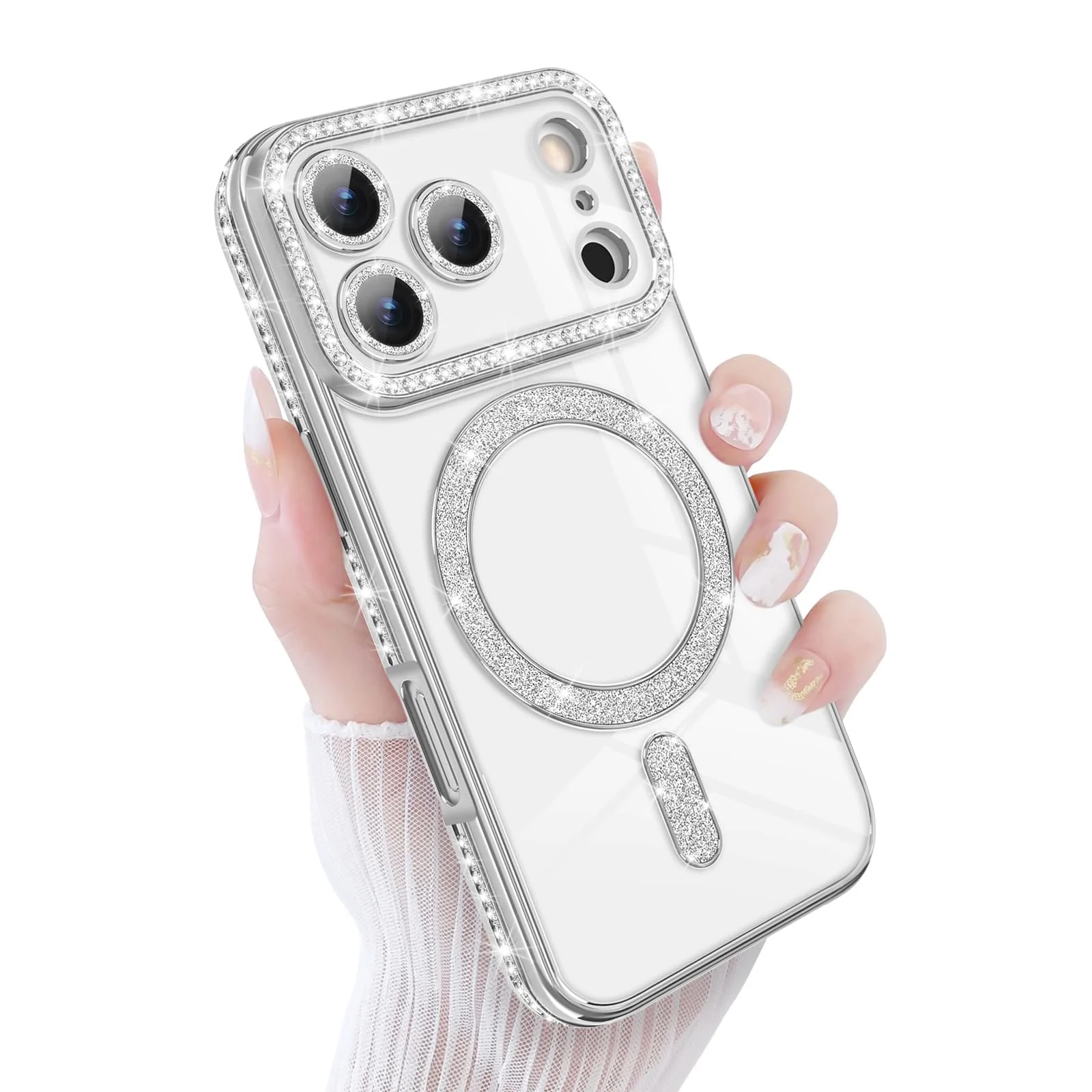 DL3 Mobilak MagSafe-Compatible Magnetic Case for iPhone 17 Pro Max with Camera Protection and Magnetic Car-Mount Support - Silver
