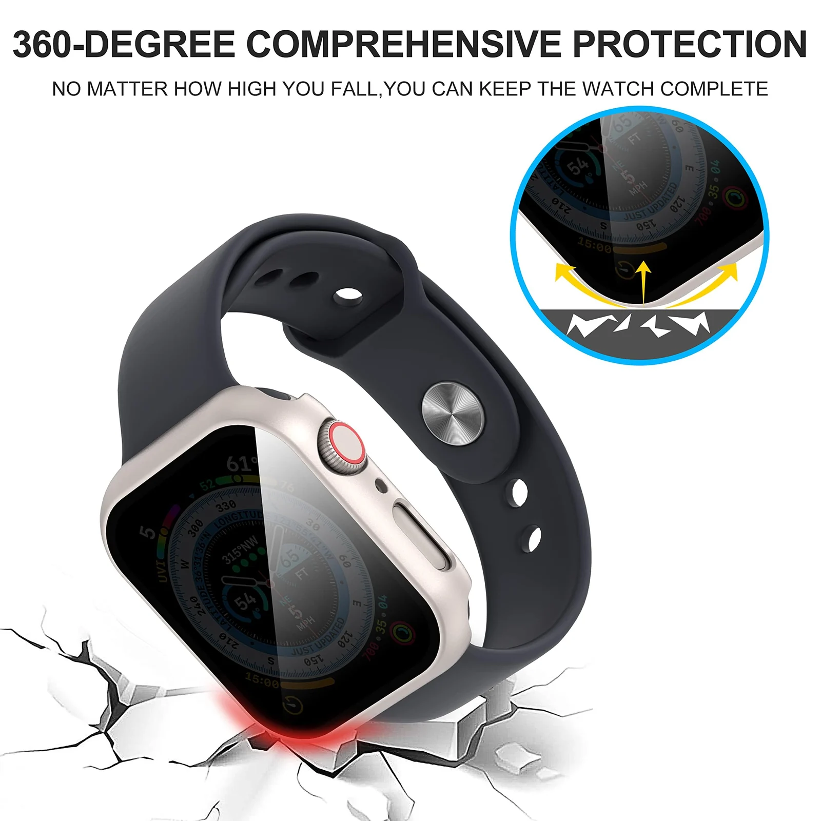 DL3 Mobilak Privacy Case for Apple Watch Series 9/8/7 45mm Screen Protector, Anti-Spy Tempered Glass Film Apple Watch Cover Hard PC Case Bumper for iWatch 45 mm Series 9 8 7 - Starlight