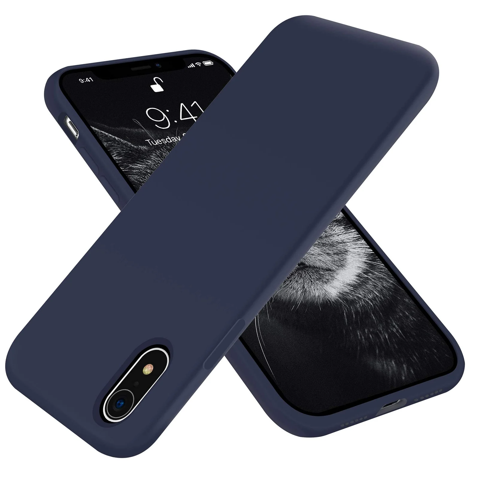 DL3 Mobilak Liquid Silicone Protective Case with Soft Microfiber Lining for iPhone XR - Midnight Blue