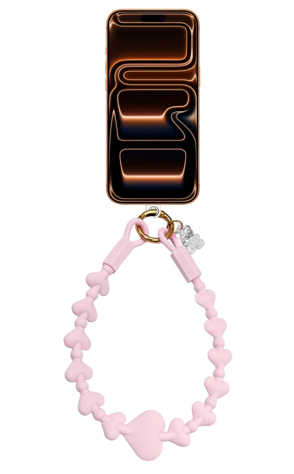 DL3 Mobilak Silicone Crystal Lanyard, 30cm Phone Wrist Strap Lanyard Keychain Office Wrist Strap with Clasp and Bear for Women Phone ID Card, Keys Strap - Light Pink
