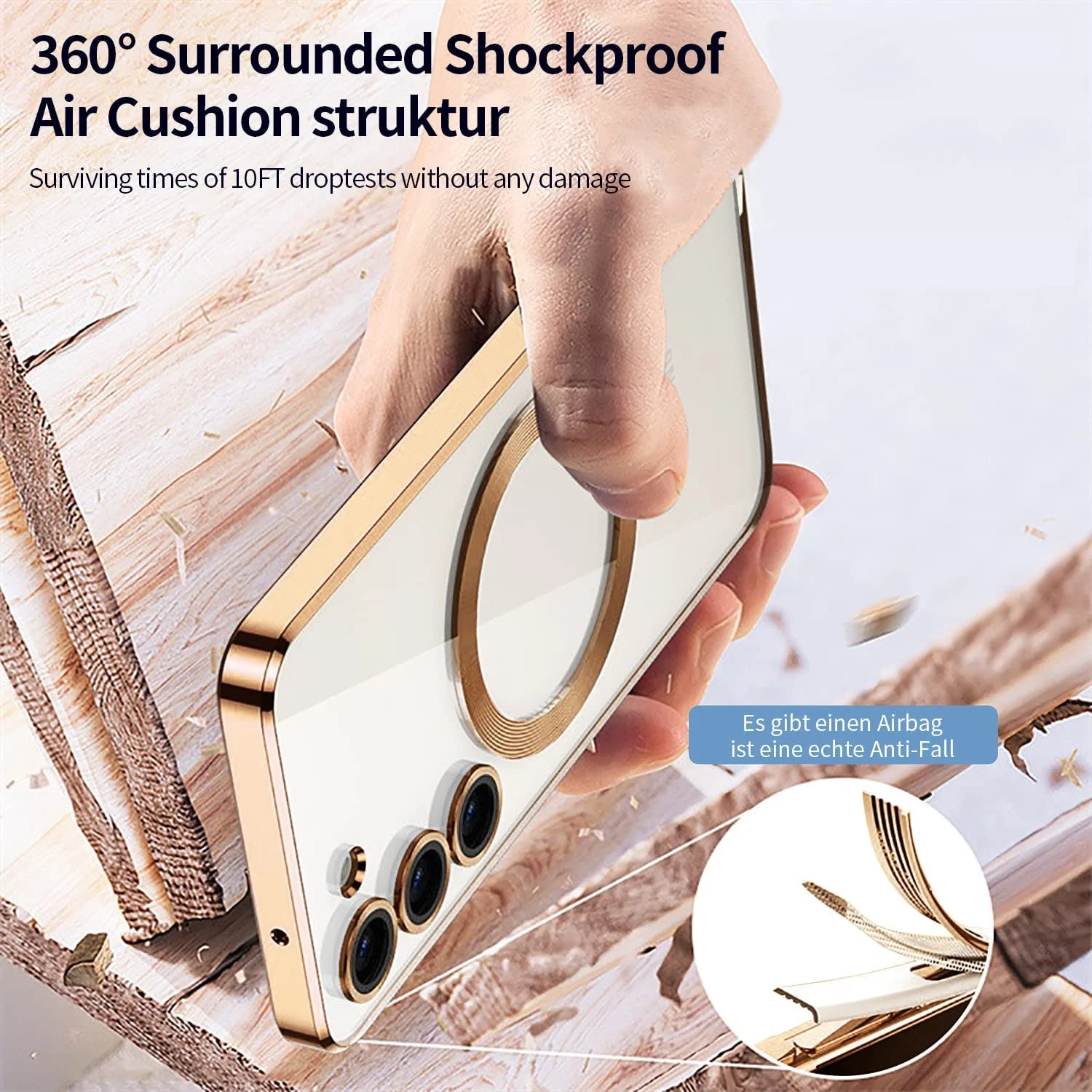 DL3 Mobilak Case for Samsung Galaxy S23 MagSafe with Camera Lens Protector, Magnetic Clear Case Full Protection Plating Anti-Scratch Slim Thin Case Cover - Gold