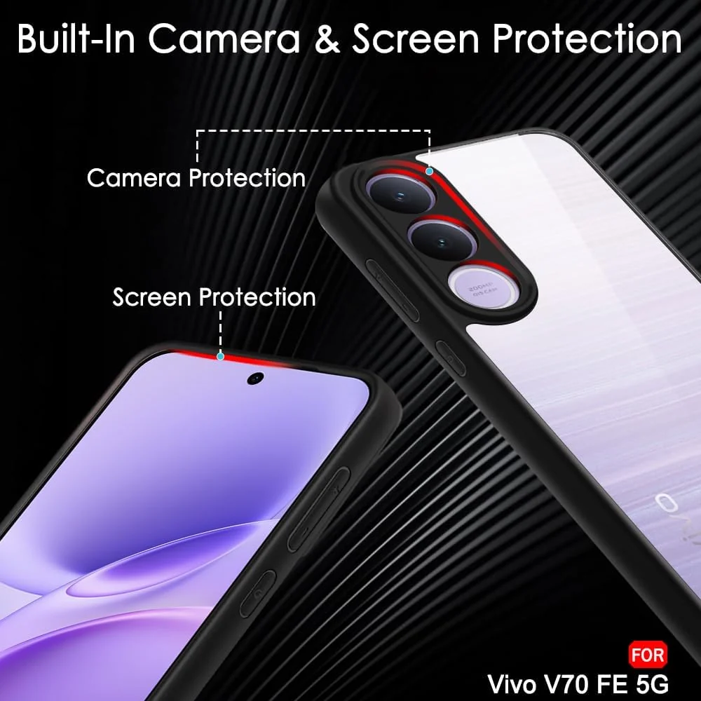 DL3 Mobilak Clear PC and TPU Protective Case for vivo V70 FE with Camera Protection and Military-Grade Protection - Black