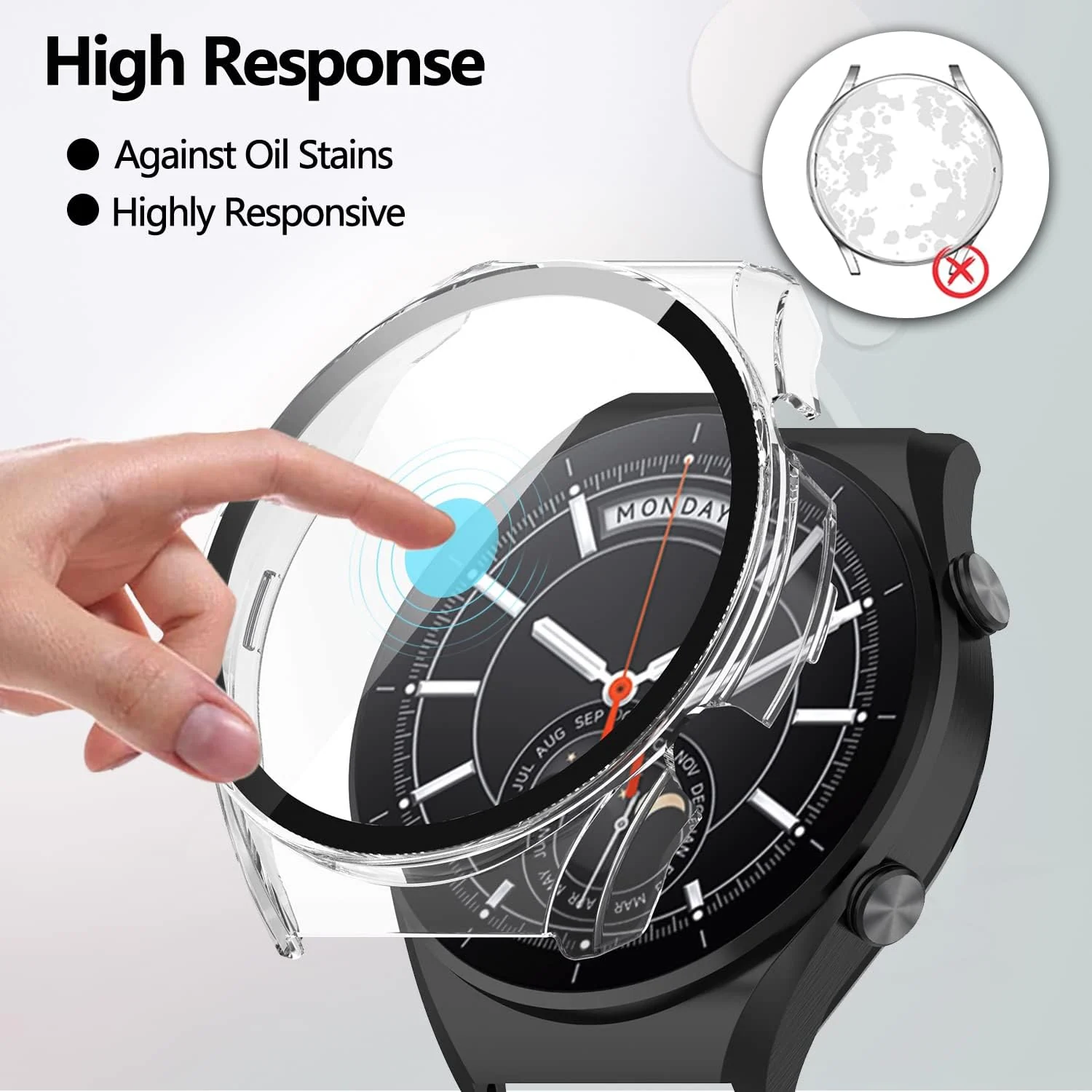DL3 Mobilak Case with Screen Protector for Xiaomi Watch S1, Bumper Full Coverage Hard PC Overall Protective Cover, Built-in Tempered Glass Film High Sensitivity For Xiaomi Watch S1 - Clear