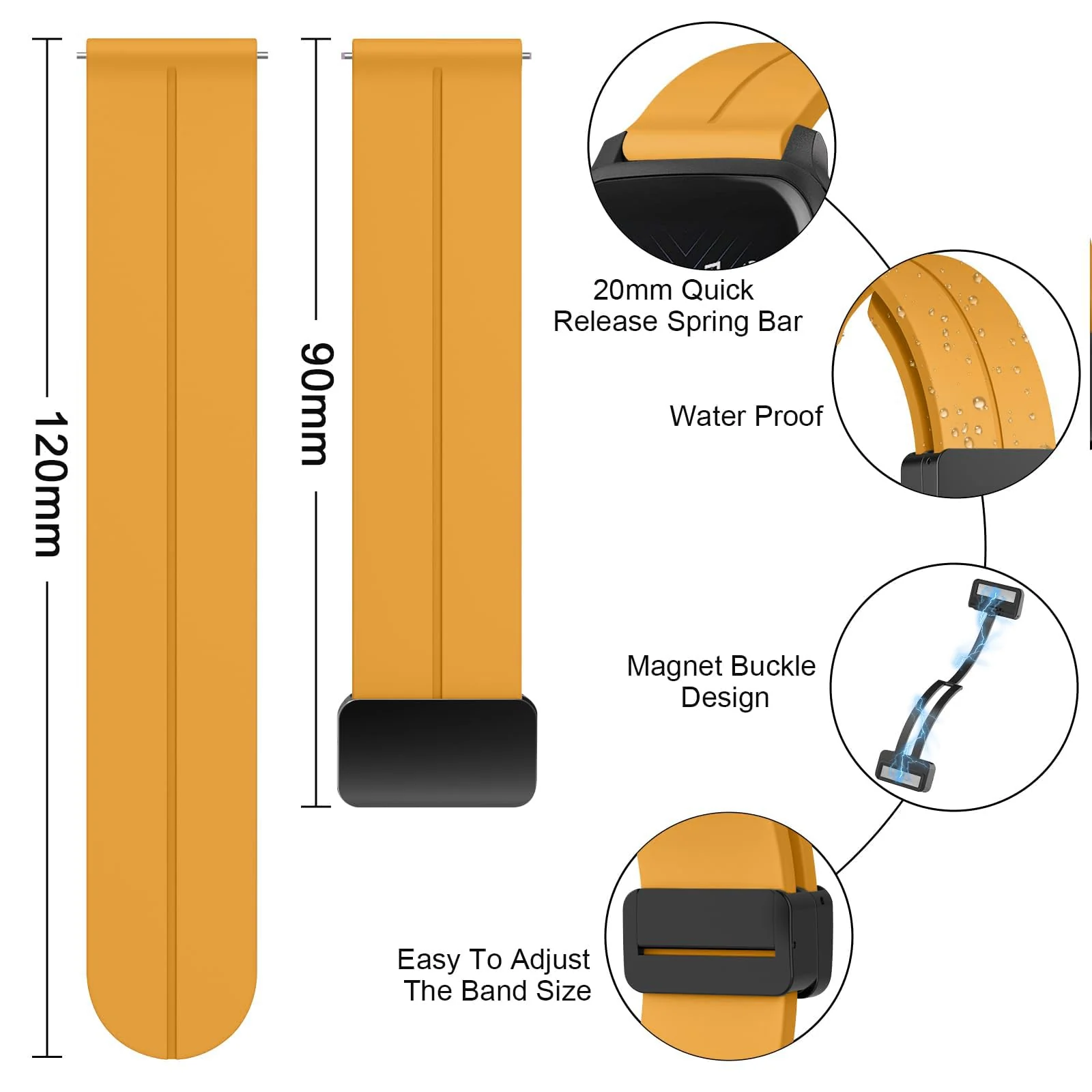 DL3 Mobilak 22MM Silicone Band Magnetic Clasp Strap For Xiaomi Redmi Watch 5 Active/5 Lite/Samsung Galaxy Watch 46mm/Watch 3 45mm/Gear S3/Huawei watch (GT6 GT5 GT4 GT3 GT2 GT 46MM)/GT6 Pro/Amazfit GTR4 - A.Orange