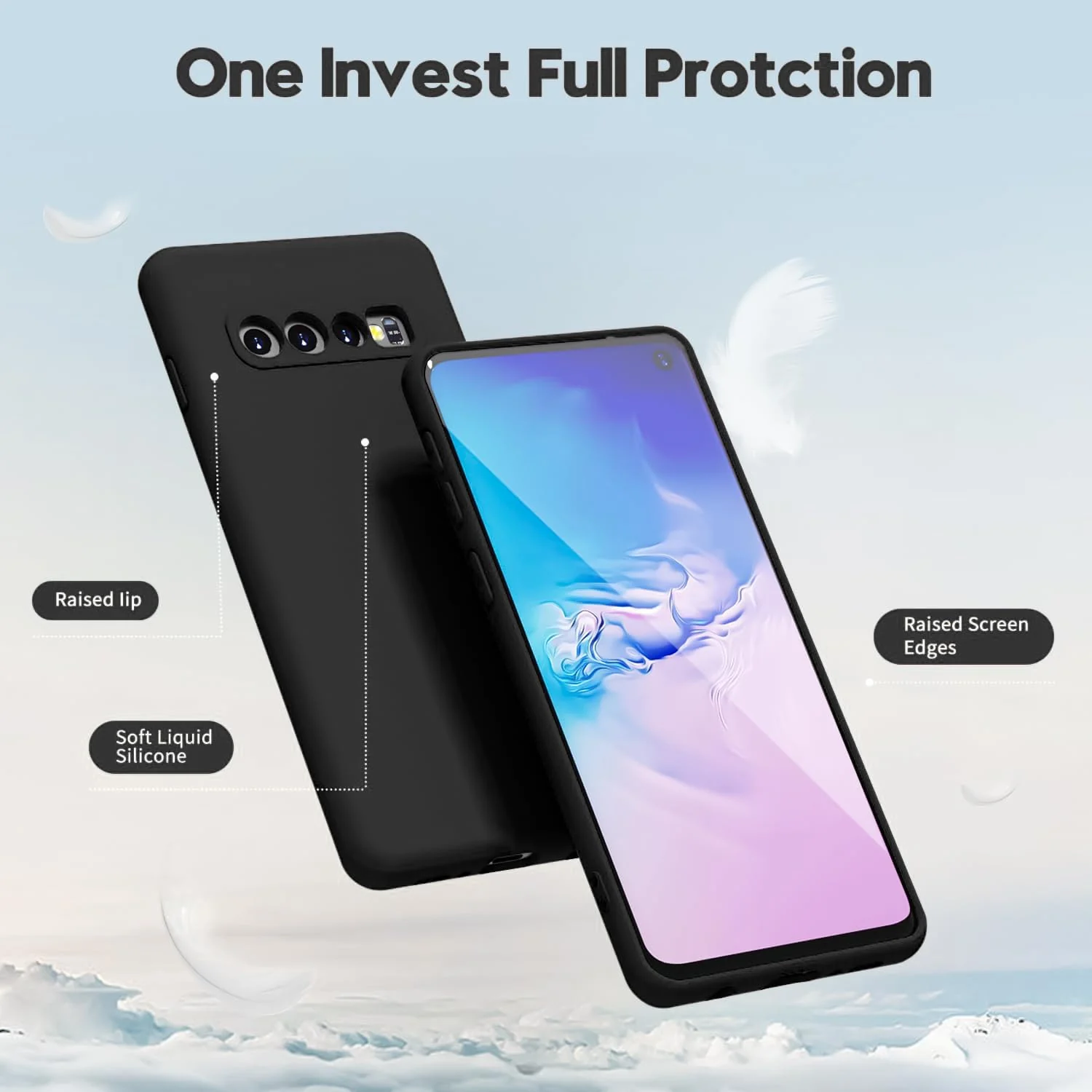 DL3 Mobilak Liquid Silicone Protective Case with Soft Microfiber Lining with Full Camera Protection for Samsung Galaxy S10+ Plus - Black