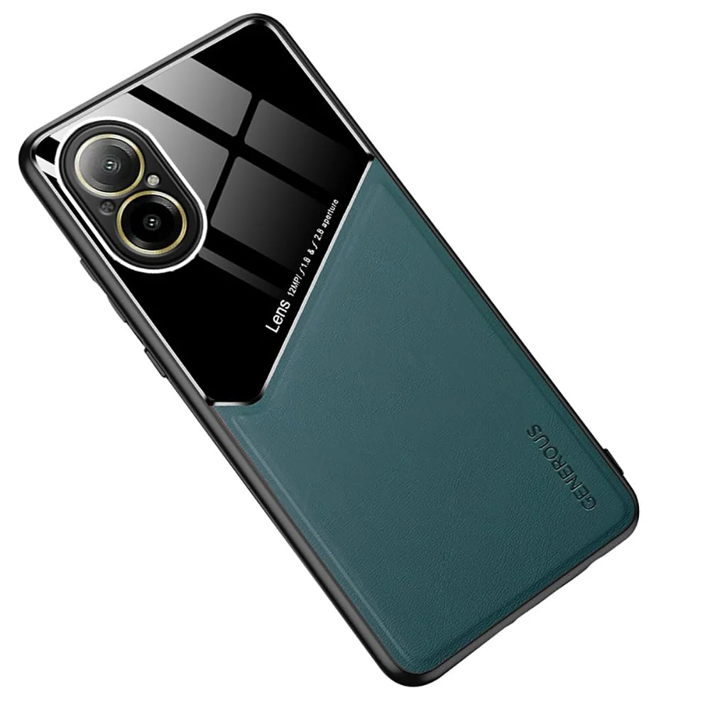 DL3 Mobilak Magnetic Car-Mount Case for OPPO realme C67 4G, Ultra-Thin Soft TPU Frame, Back Leather Mixed Double+Plexiglass Protective with Camera Protection and Shockproof Design - Green