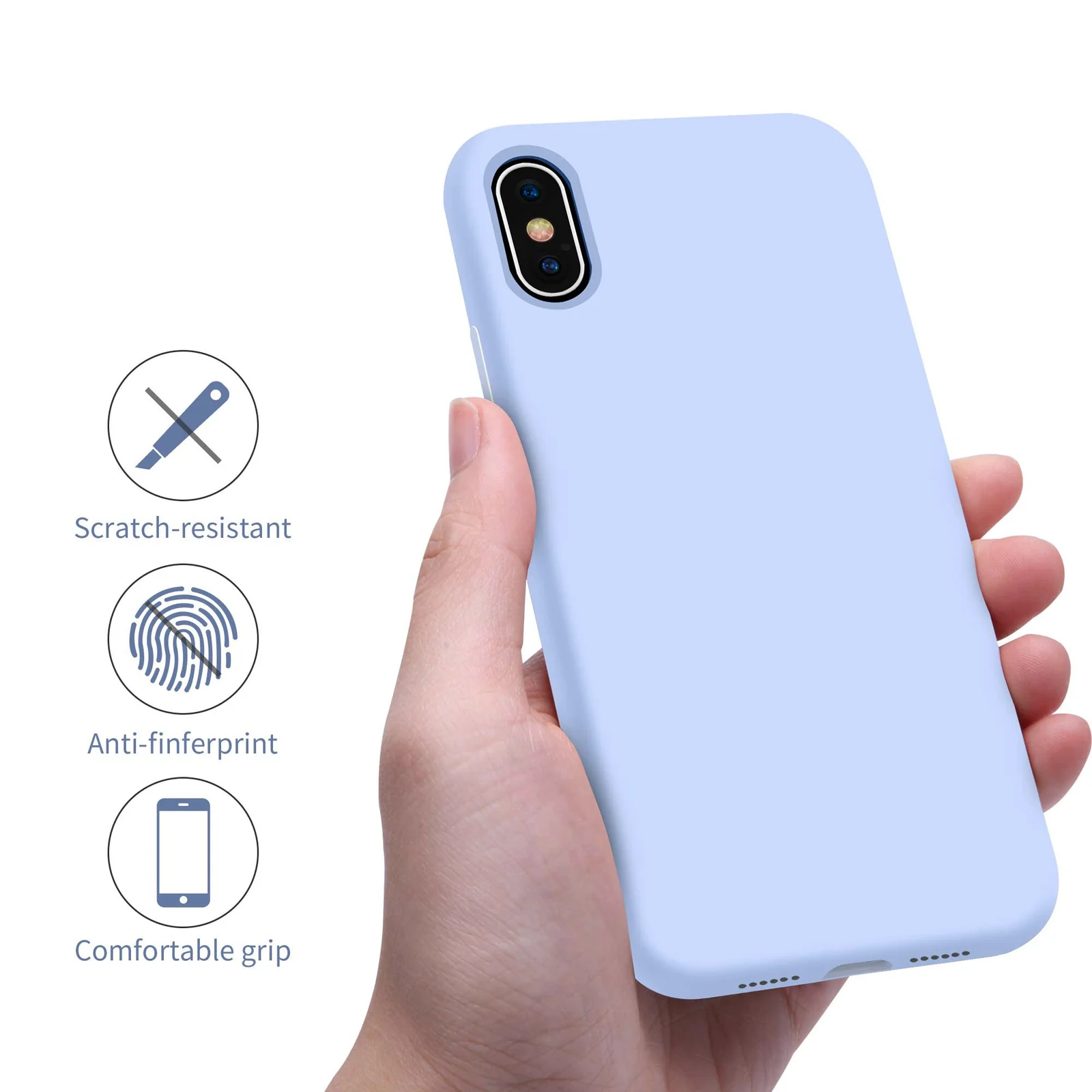 DL3 Mobilak Liquid Silicone Protective Case with Soft Microfiber Lining for iPhone XS Max - Baby Blue