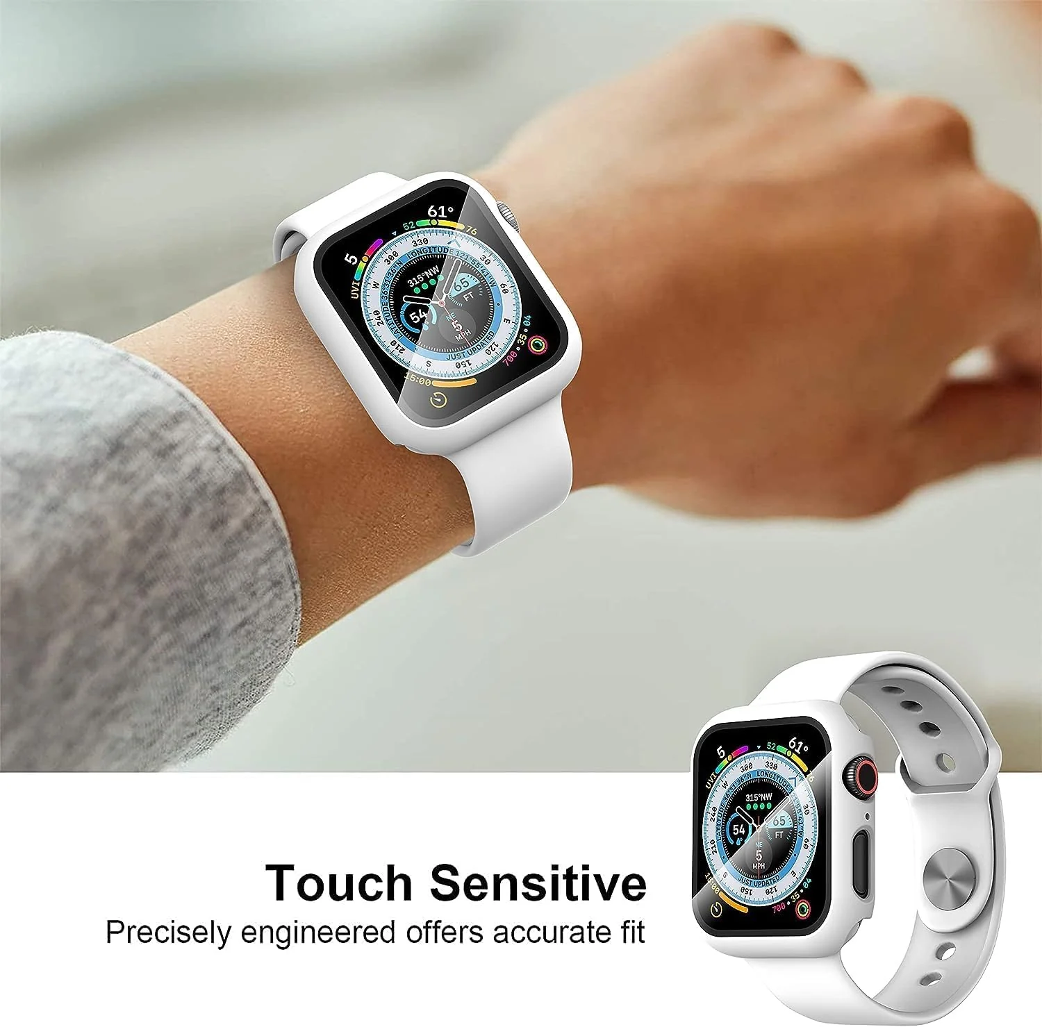 DL3 Mobilak Hard Case Designed for Apple Watch Series 8/7/6/5/4/Series SE/SE 2 44mm, Built-in 9H [HD Clear] Tempered Glass Screen Protector, [Full Protection] Slim Cover for 44mm - White