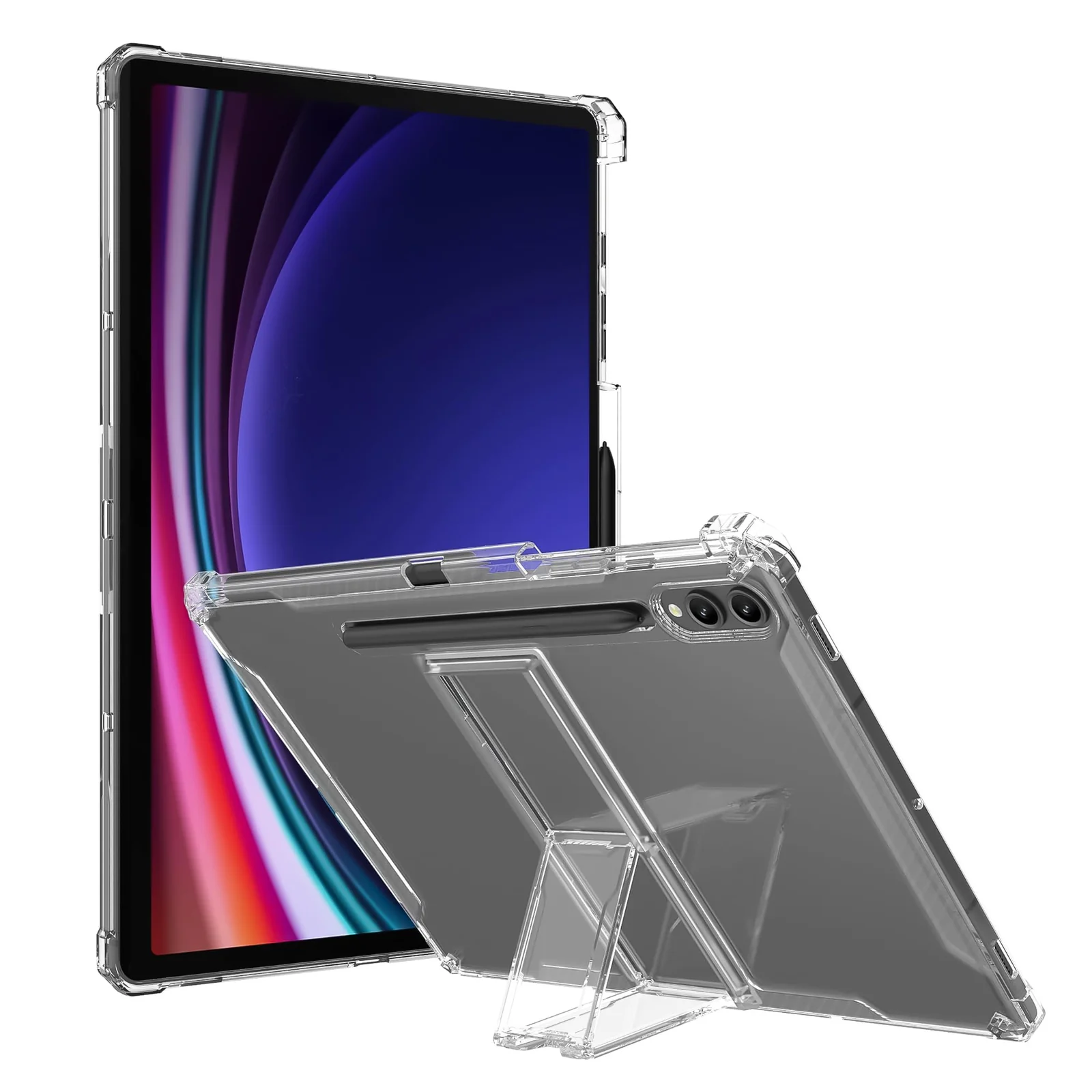 DL3 Mobilak Transparent Case for Samsung Galaxy Tab S8 Plus 2022 / S7 FE 2021 / S7 Plus 2020 12.4-Inch Shockproof, Slim Lightweight Anti-Yellowing Bumper, Kickstand Cover, with Pencil Holder - Clear