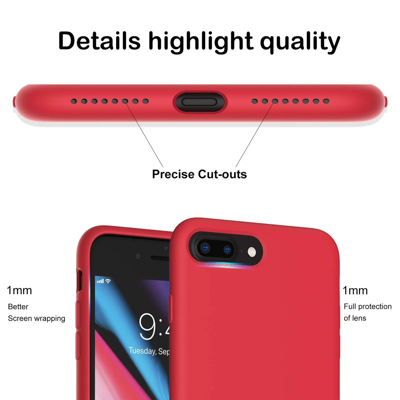 DL3 Mobilak Liquid Silicone Protective Case with Soft Microfiber Lining for iPhone 7 Plus / iPhone 8 Plus - Red