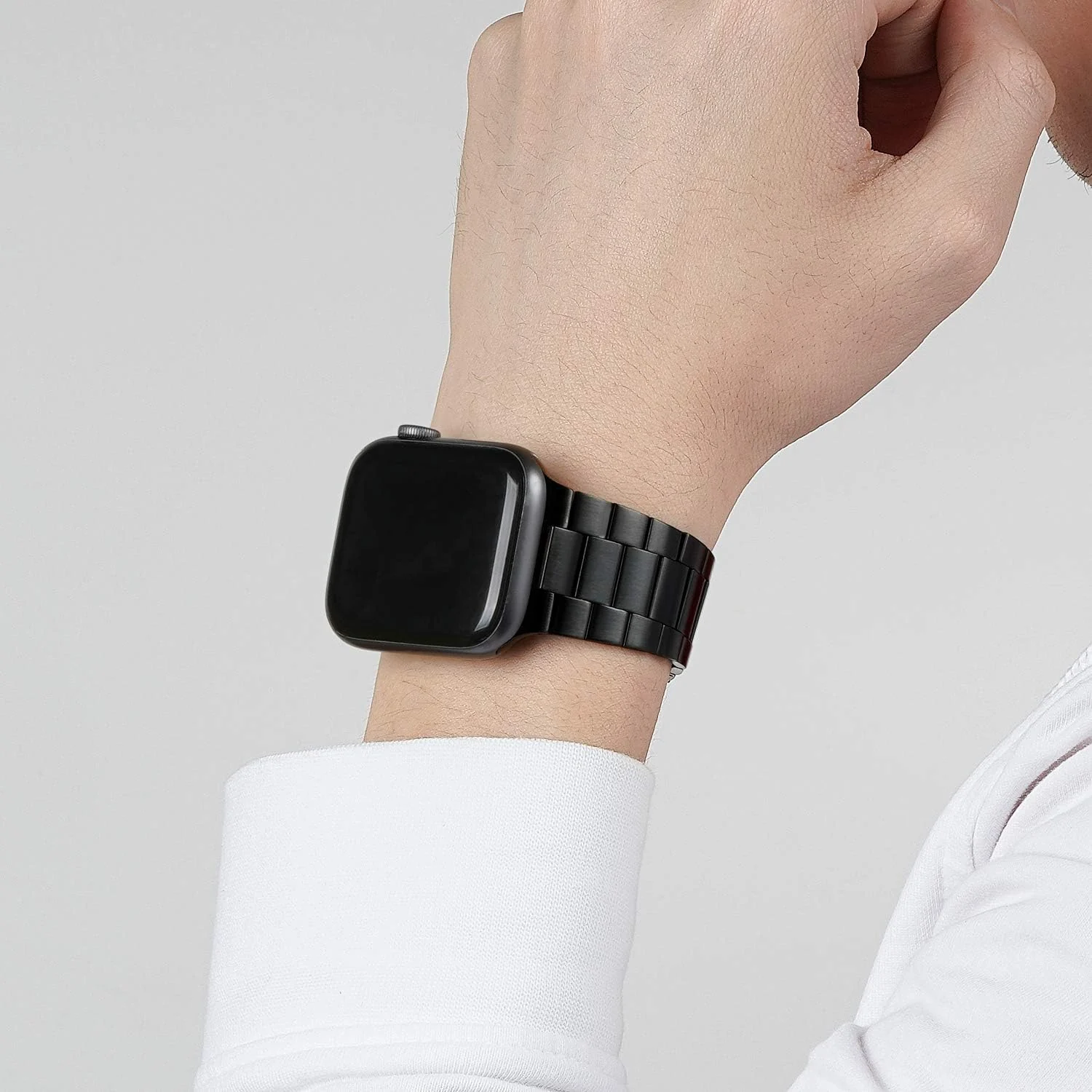 DL3 Mobilak Stainless Steel Band with Case Compatible with Apple Watch Band 45mm Series 9/8/7, Men Woman Business Strap with Protective Bumper Cover for iWatch Series 7/8/9 45mm - Black